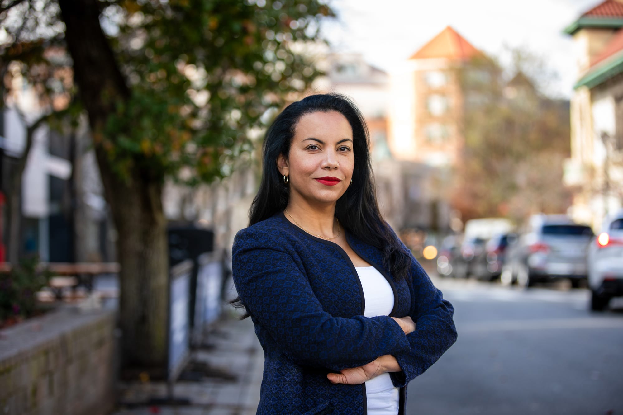 Analilia Meija stands outside for a portrait.