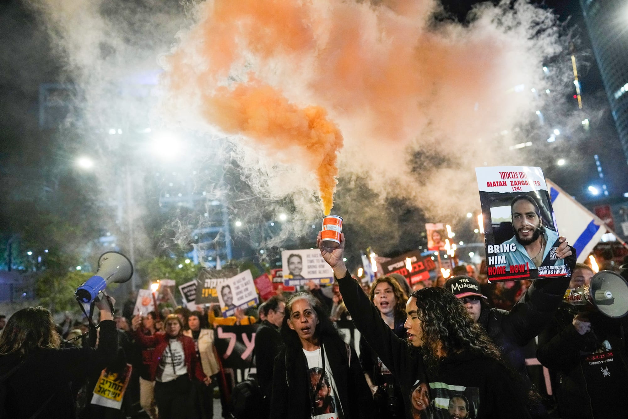Demonstrators during a protest in Tel Aviv