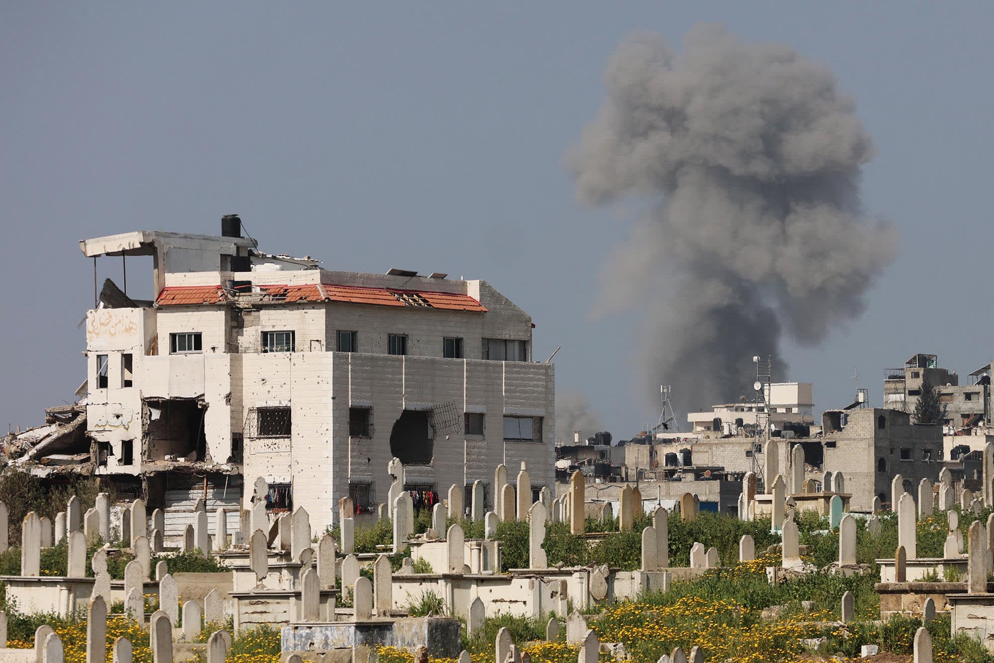 Smoke billows from Israeli strikes west of Gaza City on March 18, 2025.