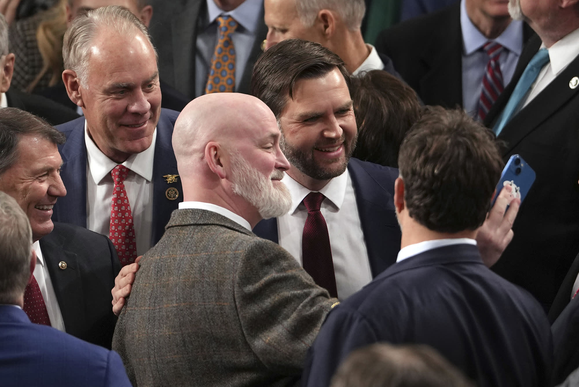Vice President-elect JD Vance is congratulated after a joint session of Congress confirmed the Electoral College votes on Jan. 6, 2025, at the Capitol.