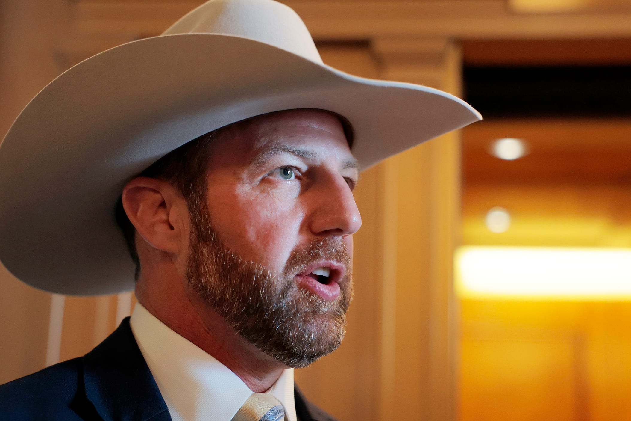 Markwayne Mullin speaking to reporters