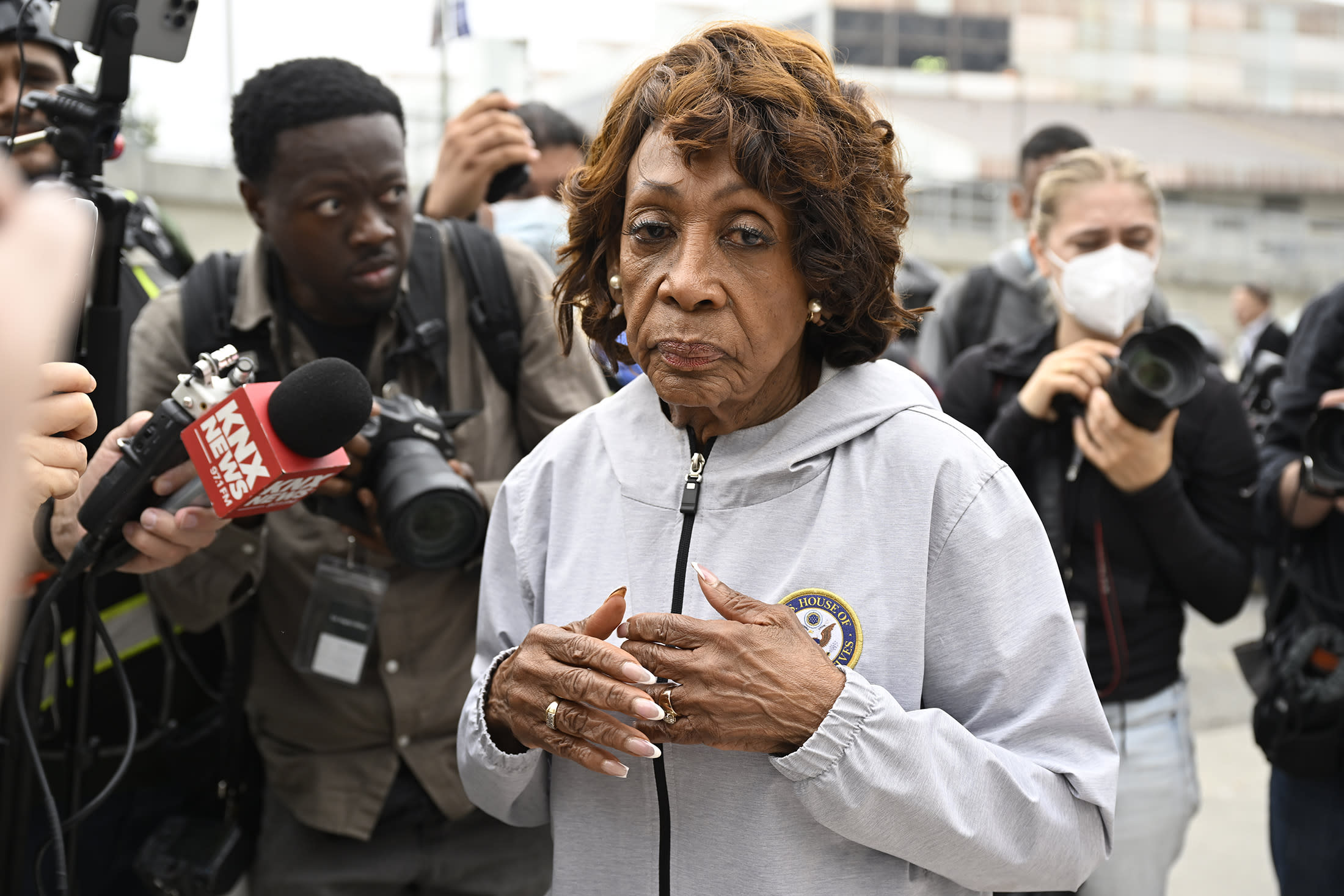 Representative Maxine Waters seen near the City Hall outside of the Metropolitan Detention Center in Los Angeles, Calif. on Sunday.