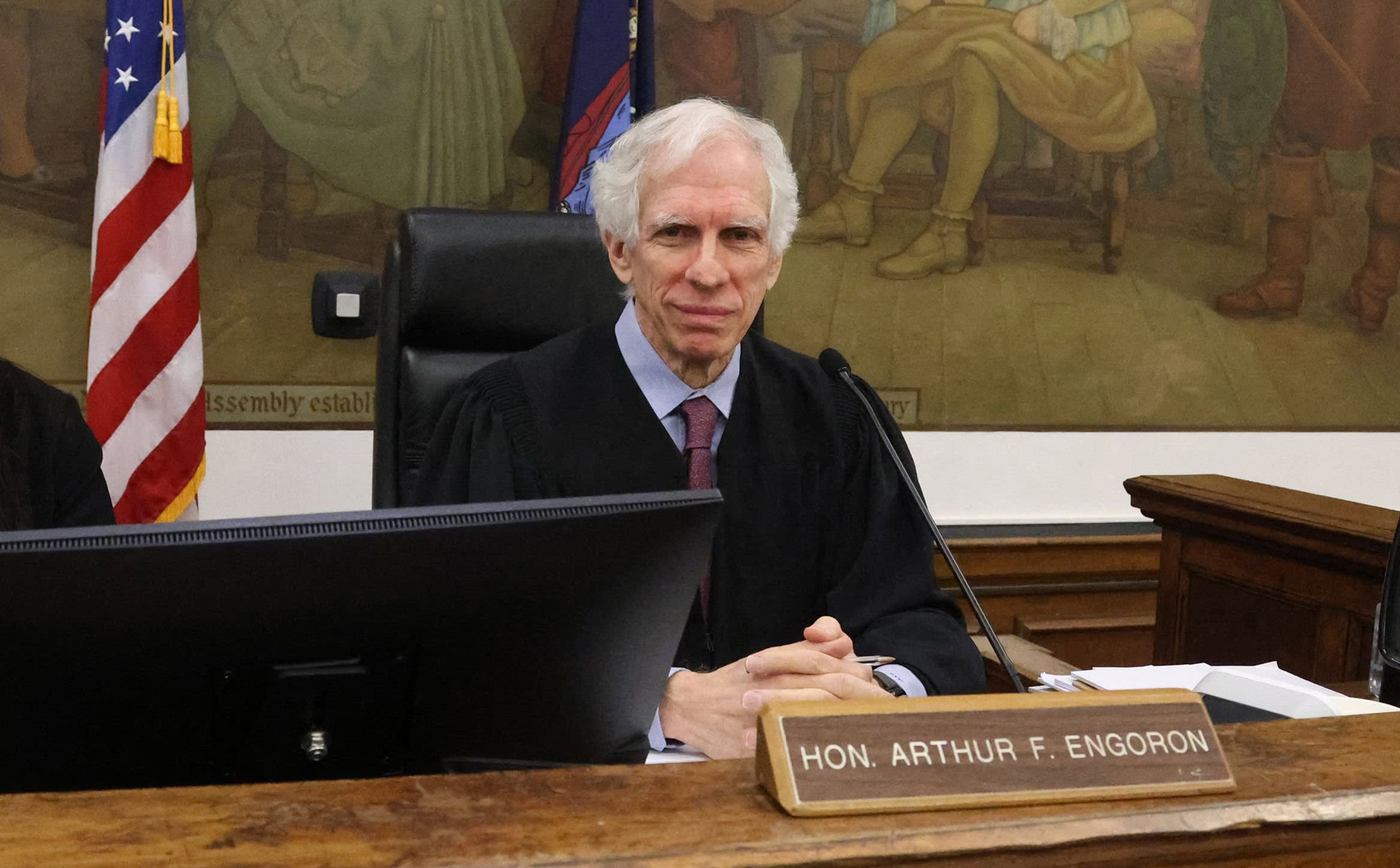 Judge Arthur Engoron presides as Donald Trump appears in State Supreme court Nov. 6, 2023. 