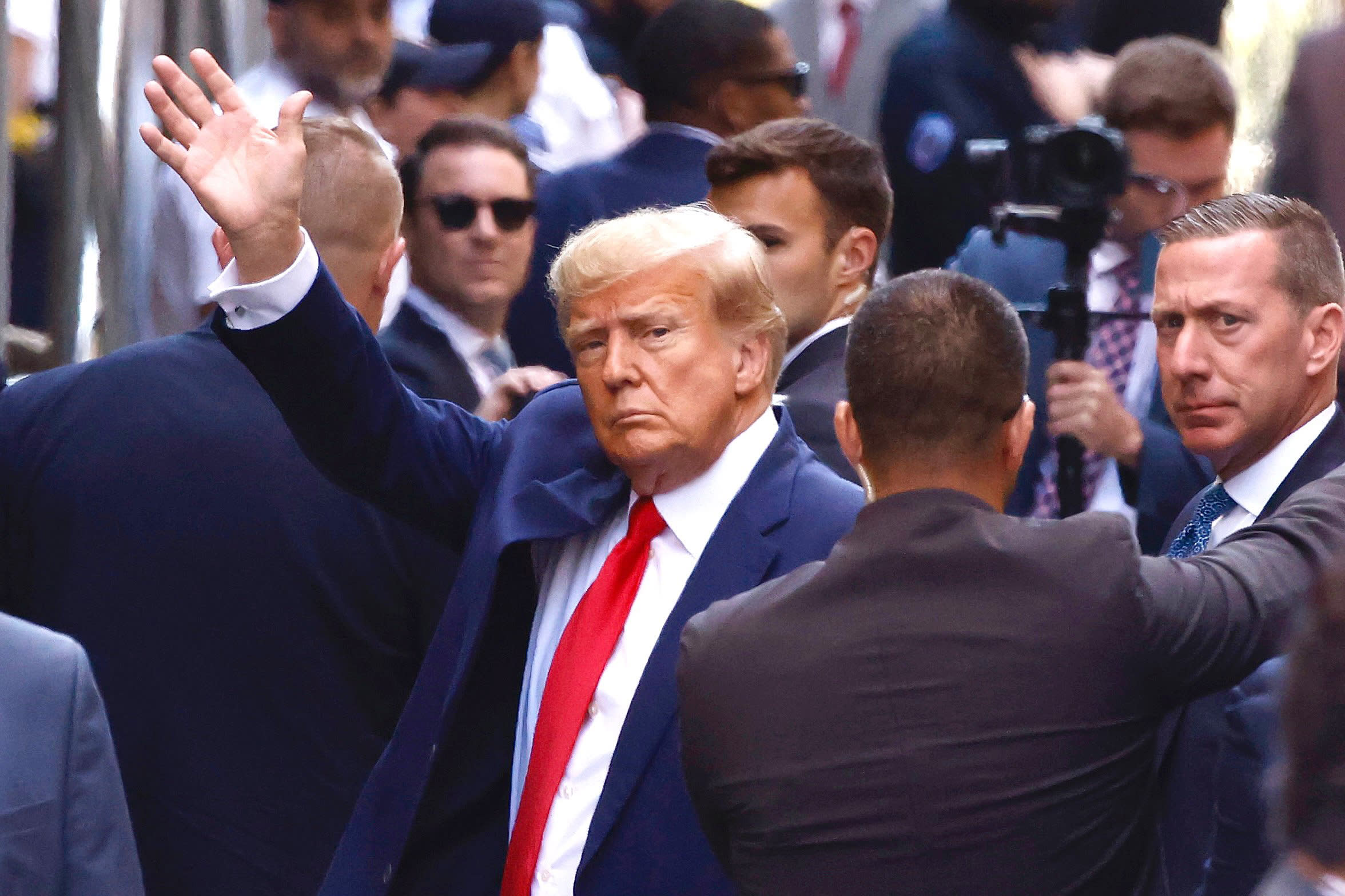 Donald Trump arrives at the Manhattan Criminal Court on April 4, 2023.