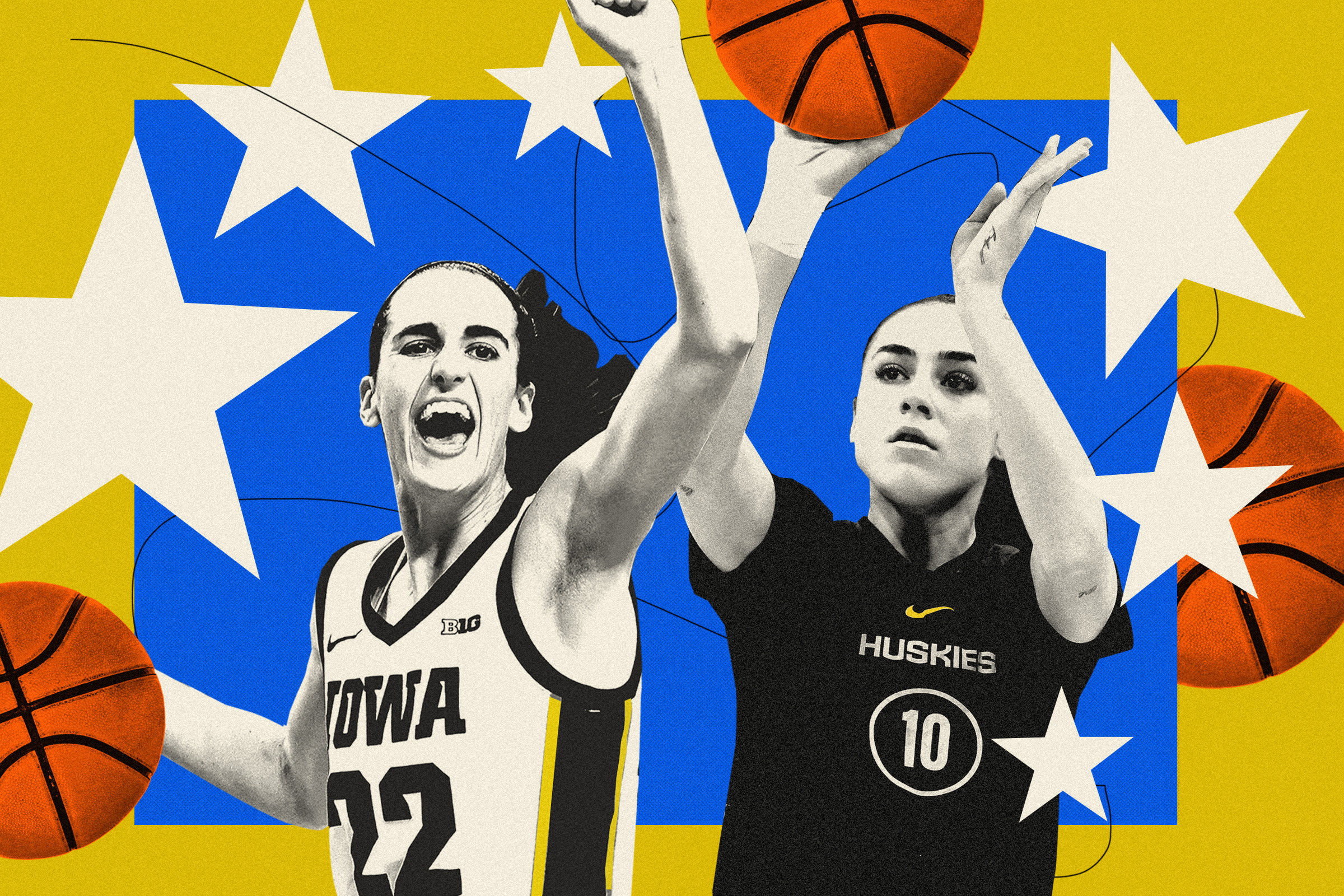 Photo Illustration of Caitlin Clark and Nika Muhl