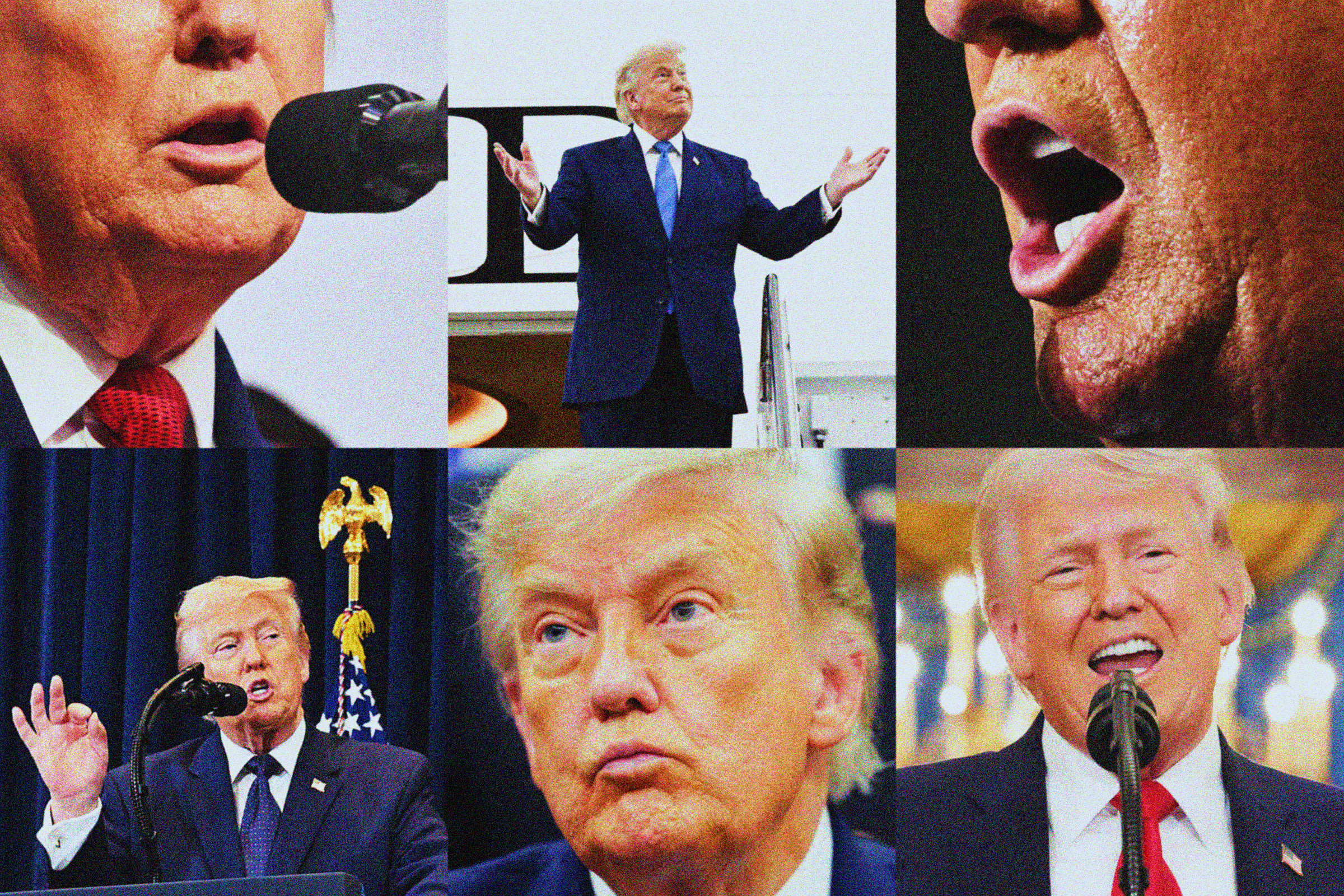 A grid of images showing President Donald Trump talking about a ceasefire with Iran.