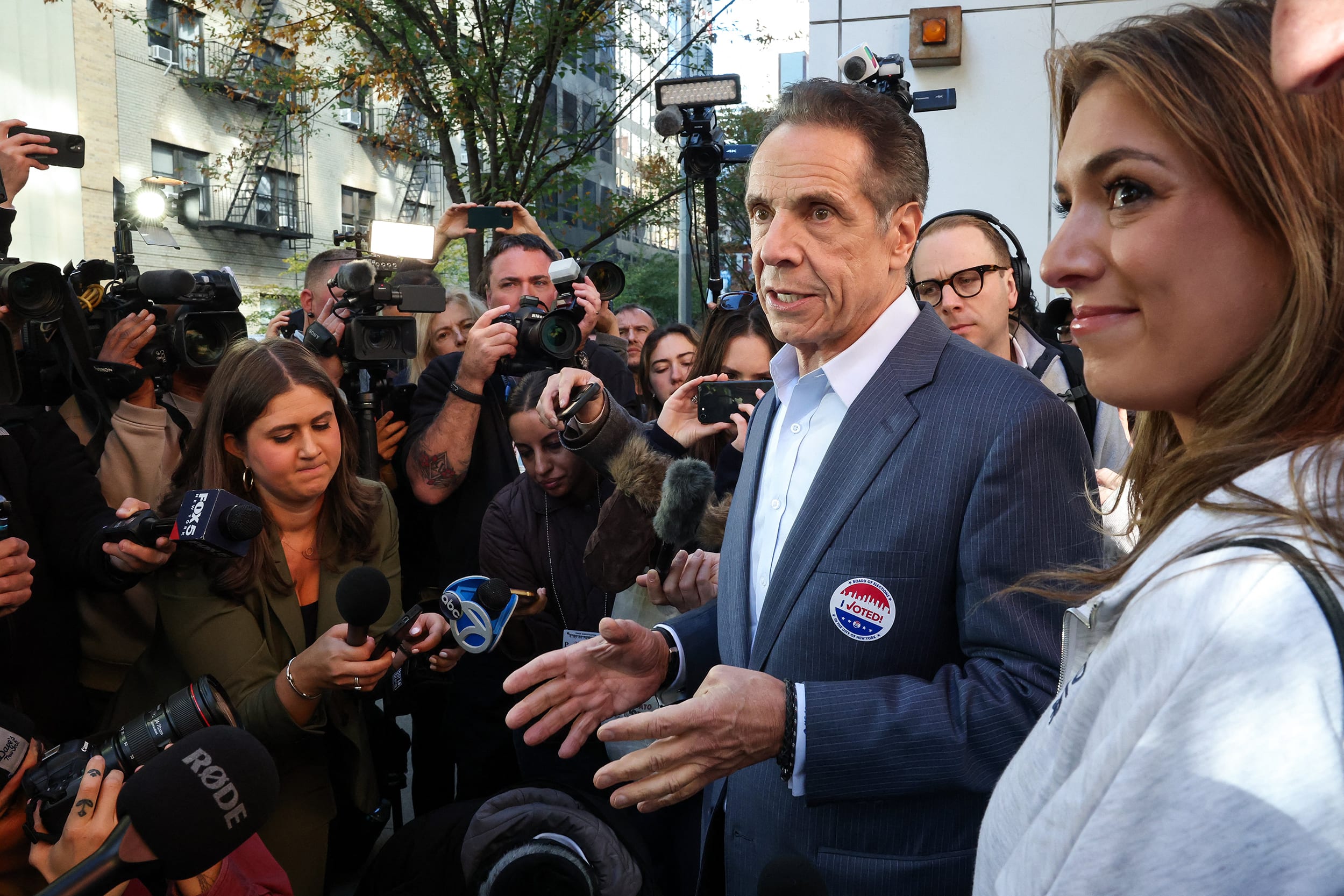 Independent mayoral candidate and former New York Governor Andrew Cuomo speaks to the press after voting at a polling location at the High School of Art and Design in the Manhattan borough of New York City on November 4, 2025. 