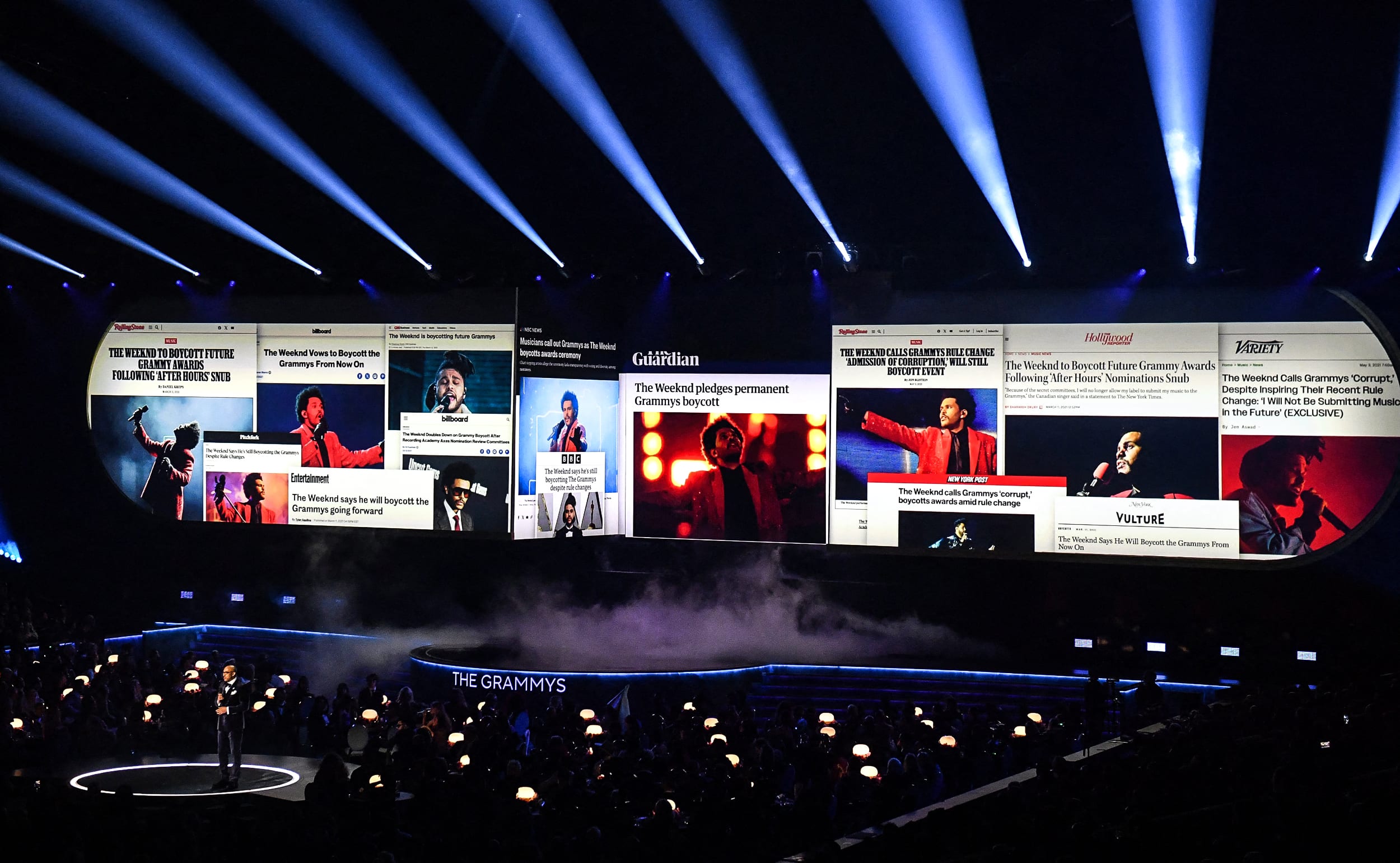 Image: CEO of the Recording Academy Harvey Mason Jr. speaks on stage 