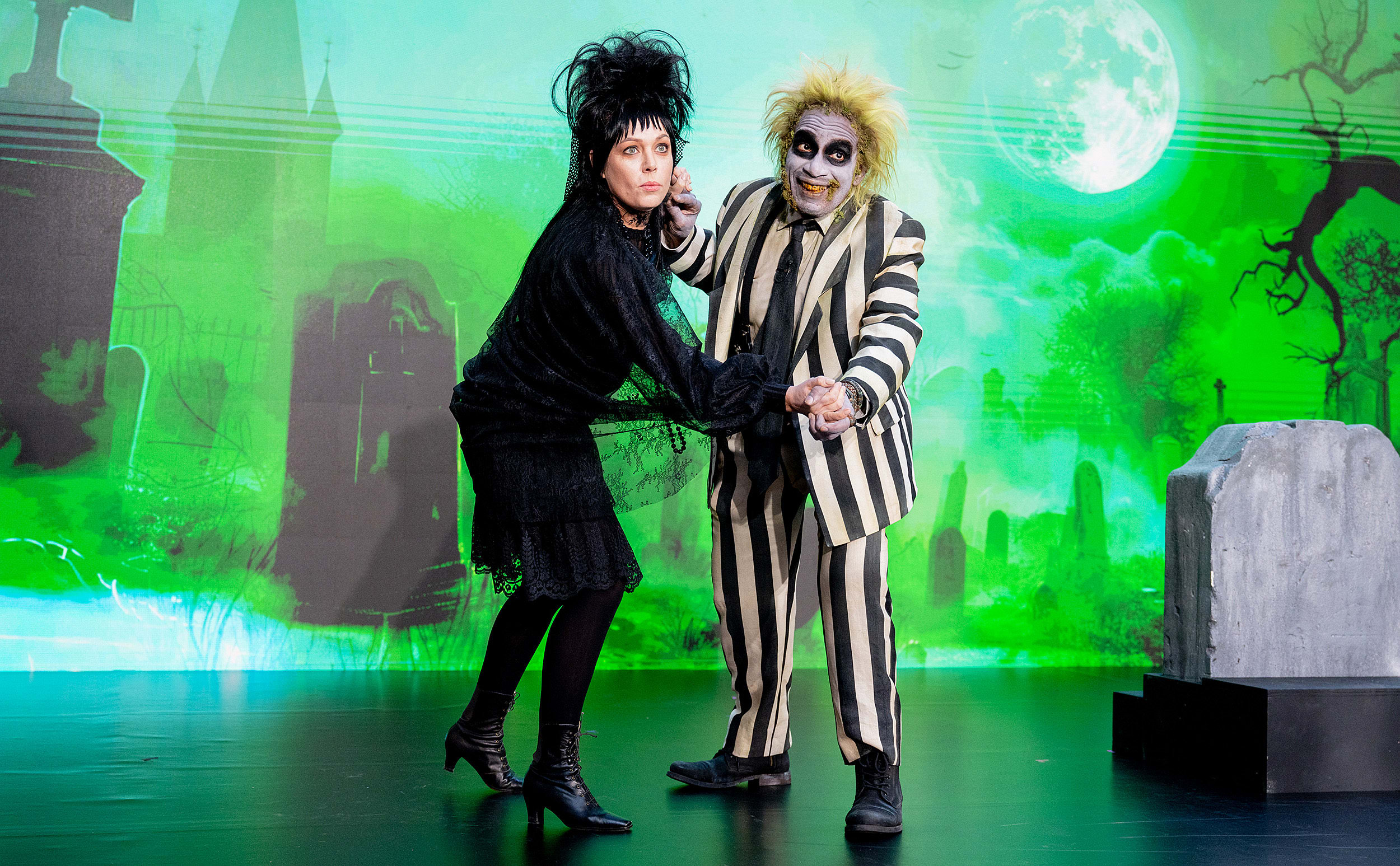 Dylan Dryer is Lydia Deetz and Al Roker is Beetlejuice.