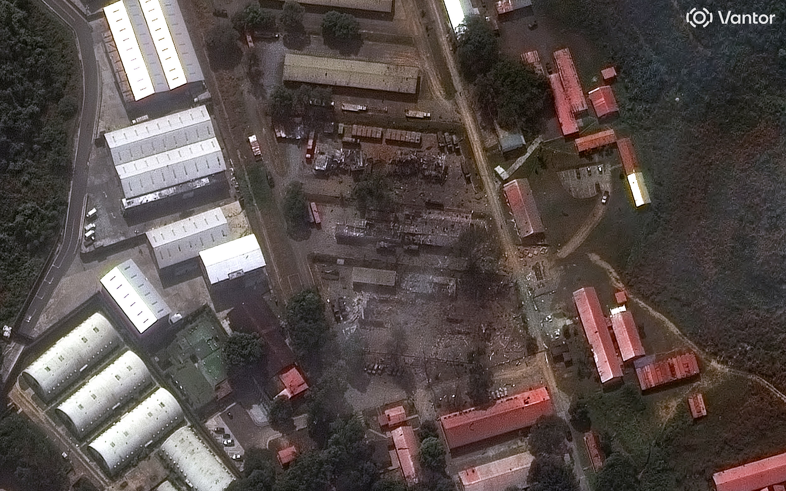 Satellite imagery of the aftermath of recent U.S. strikes on the primary Venezuelan military complex at Fuerte Tiuna in the southern section of the city.
