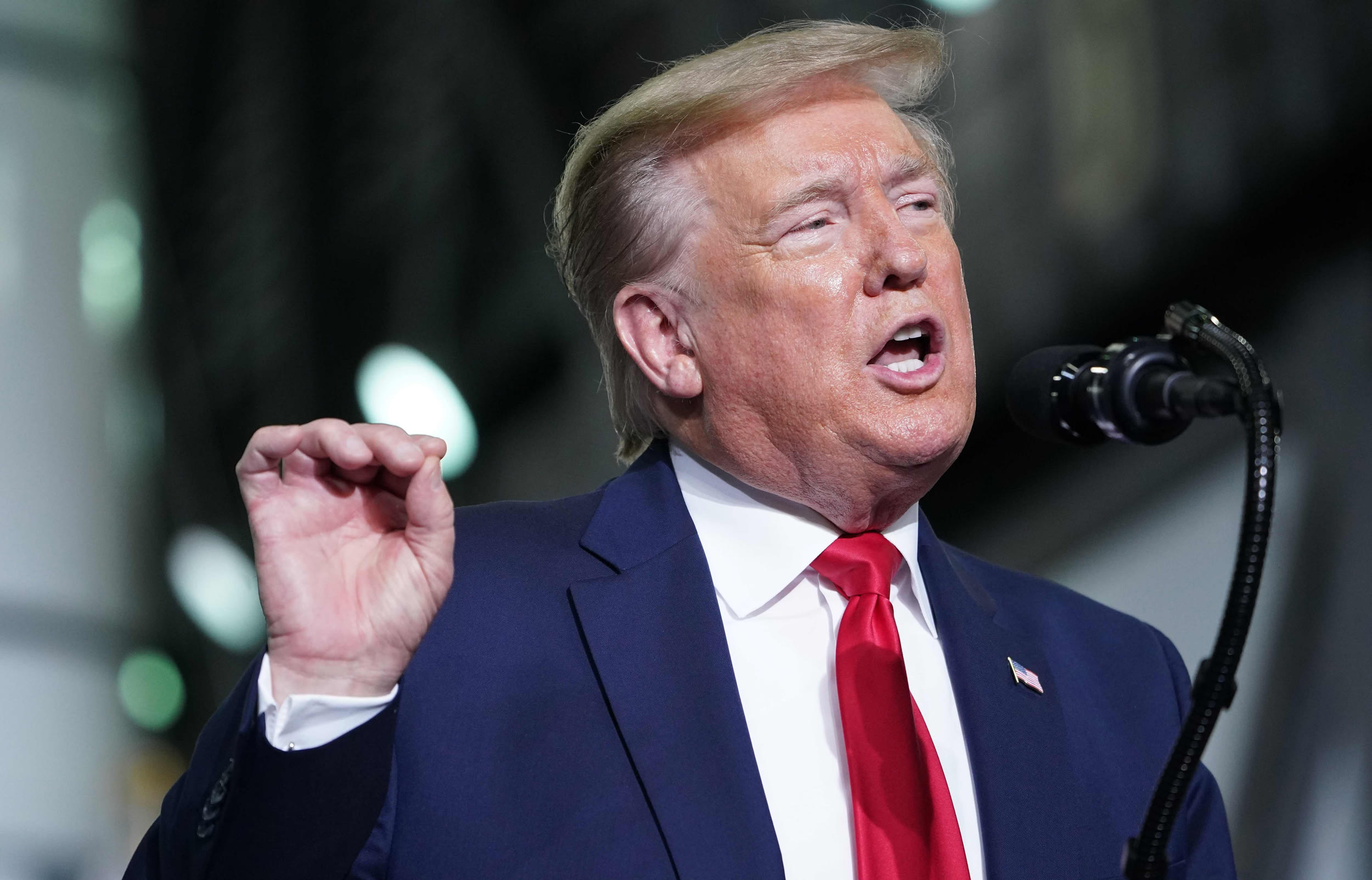 President Donald Trump speaks at NASA's Kennedy Space Center on May 30, 2020.