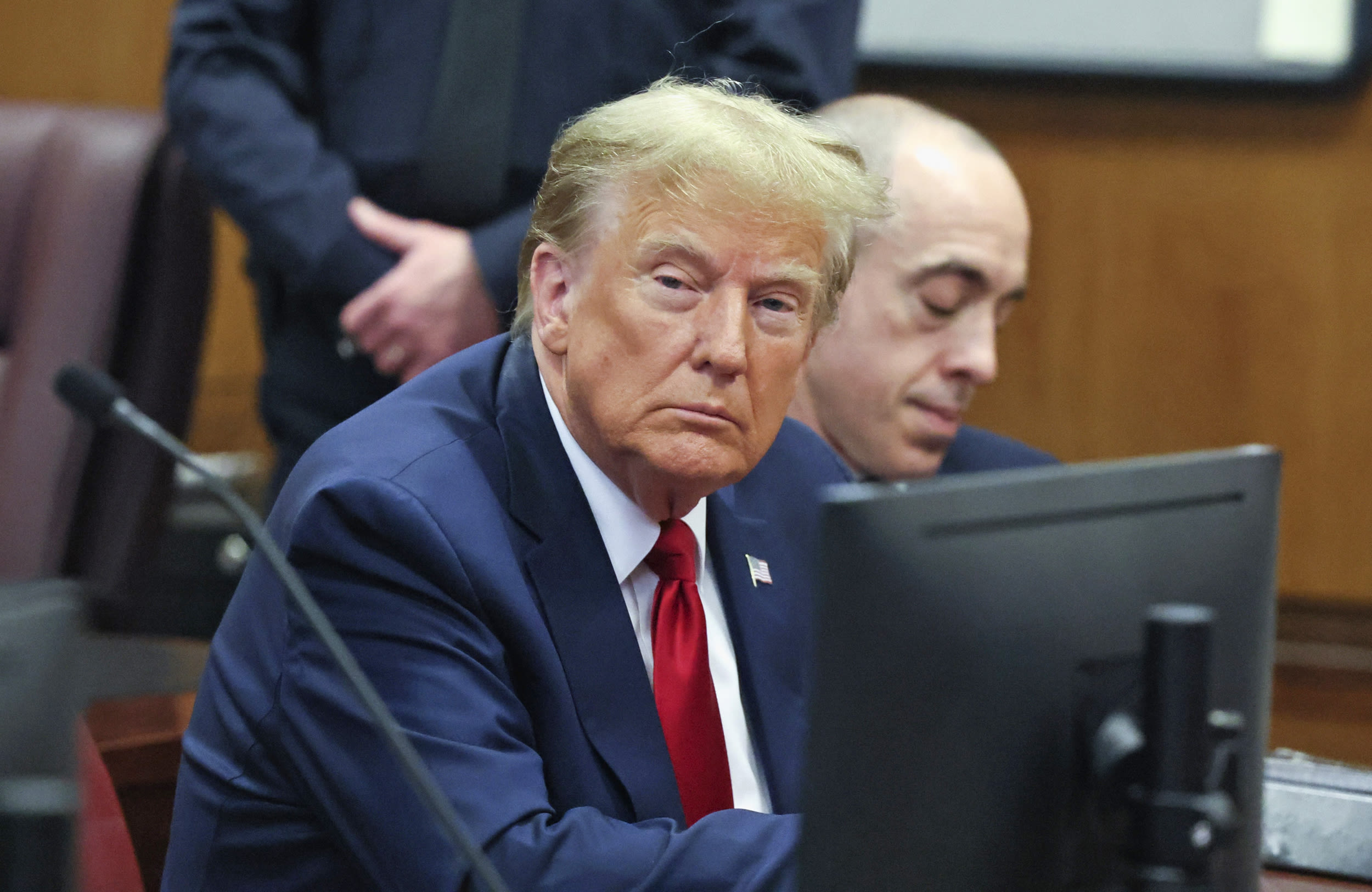 Former President Donald Trump appears during a court hearing at Manhattan criminal court, Thursday, Feb. 15, 2024.