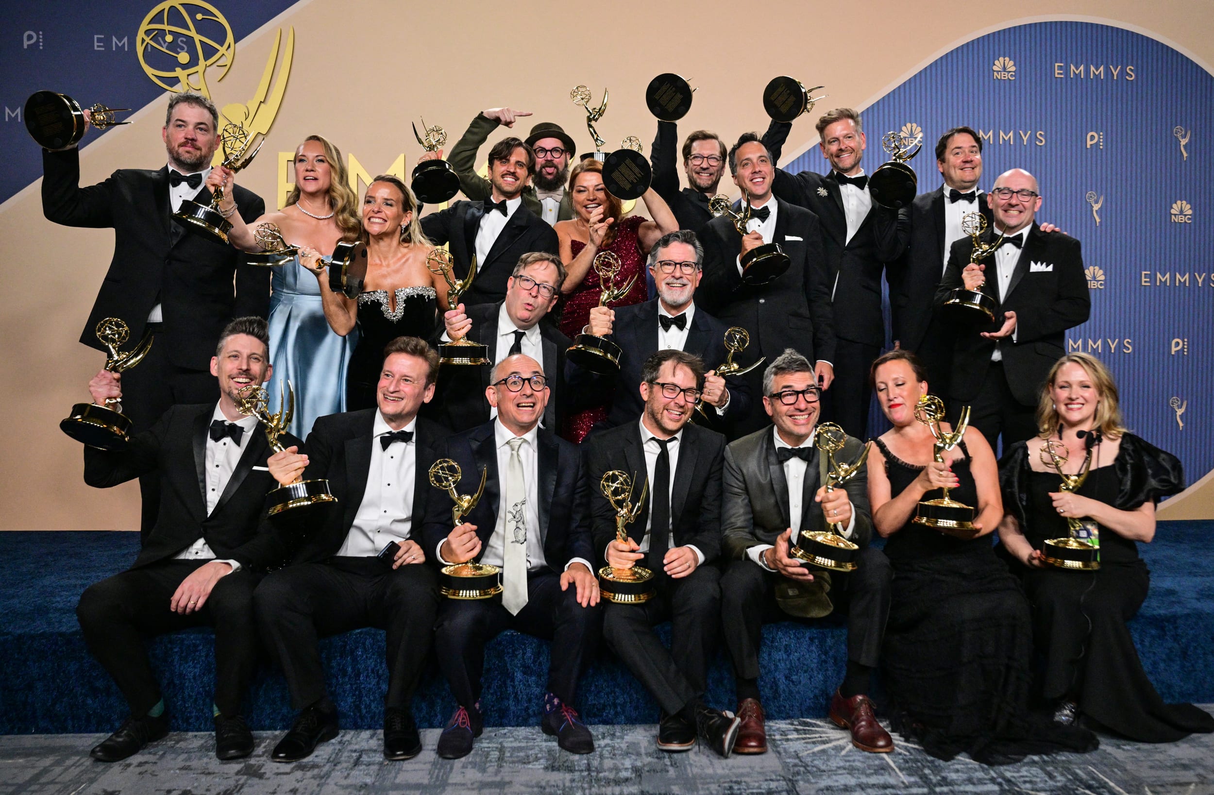 U.S. comedian and writer Stephen Colbert and his team.