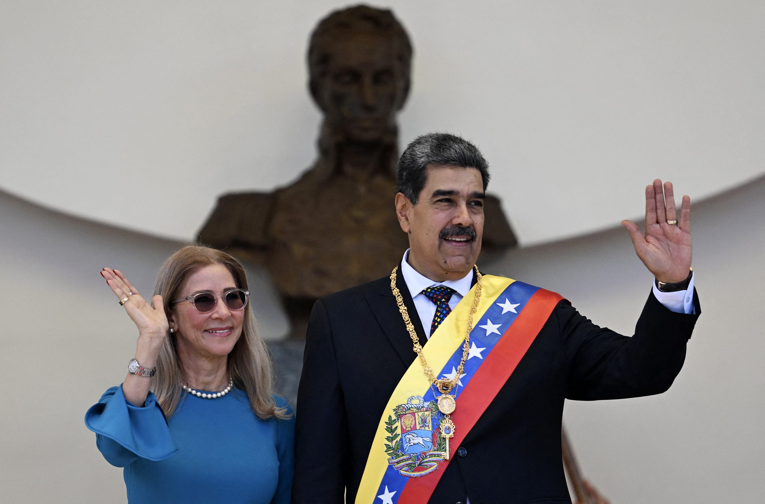 Venezuelan President Nicolas Maduro and First Lady Cilia Flores in Caracas on Jan. 10, 2025.