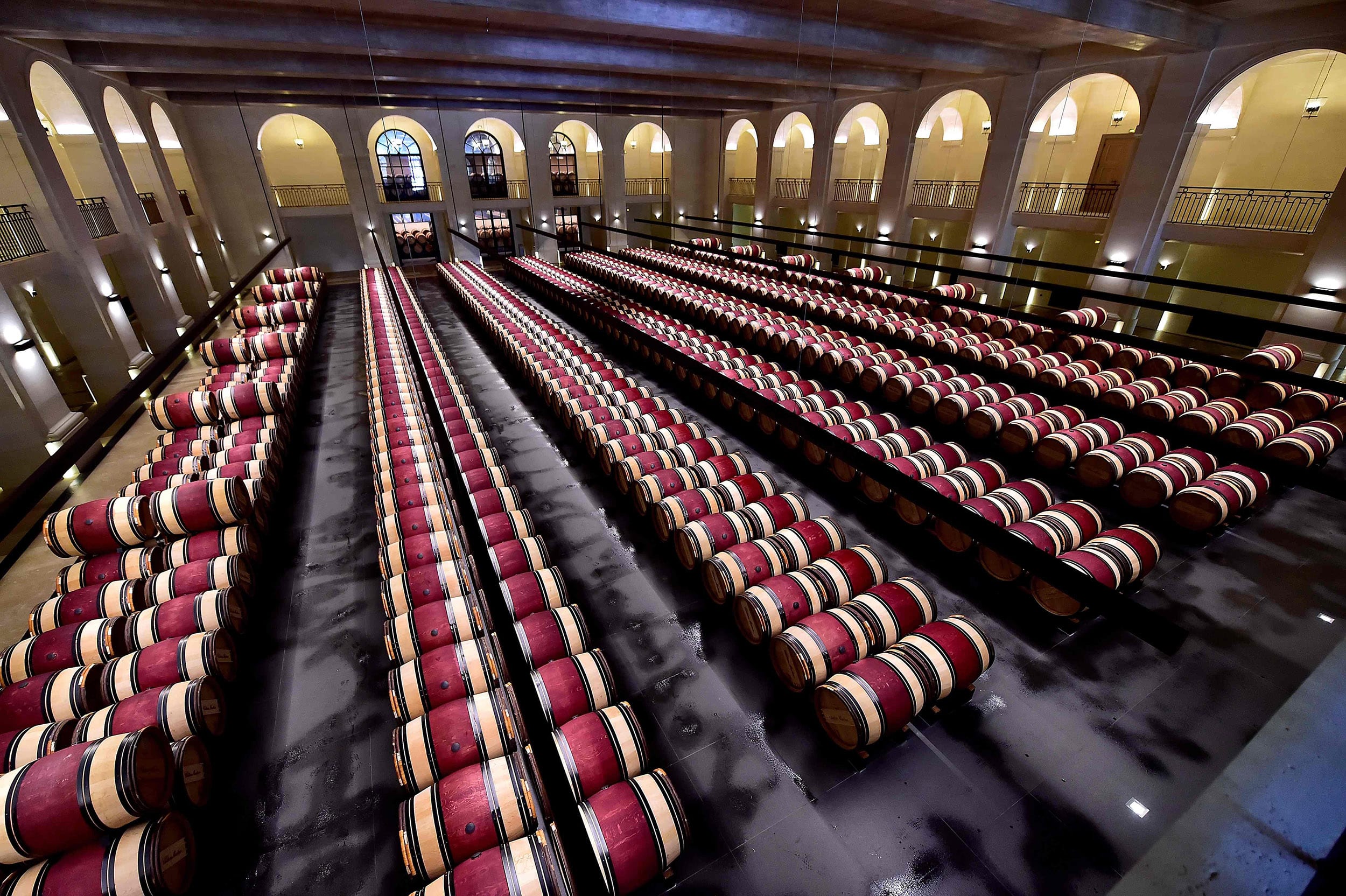 Image: Chateau Montrose wine estate in Saint-Estephe near Bordeaux on June 4, 2020 shows barrels of wine during a 'primeurs' Bordeaux wines tasting according to sanitary rules as France eases lockdown measures taken to curb the spread of the COVID-19 pand