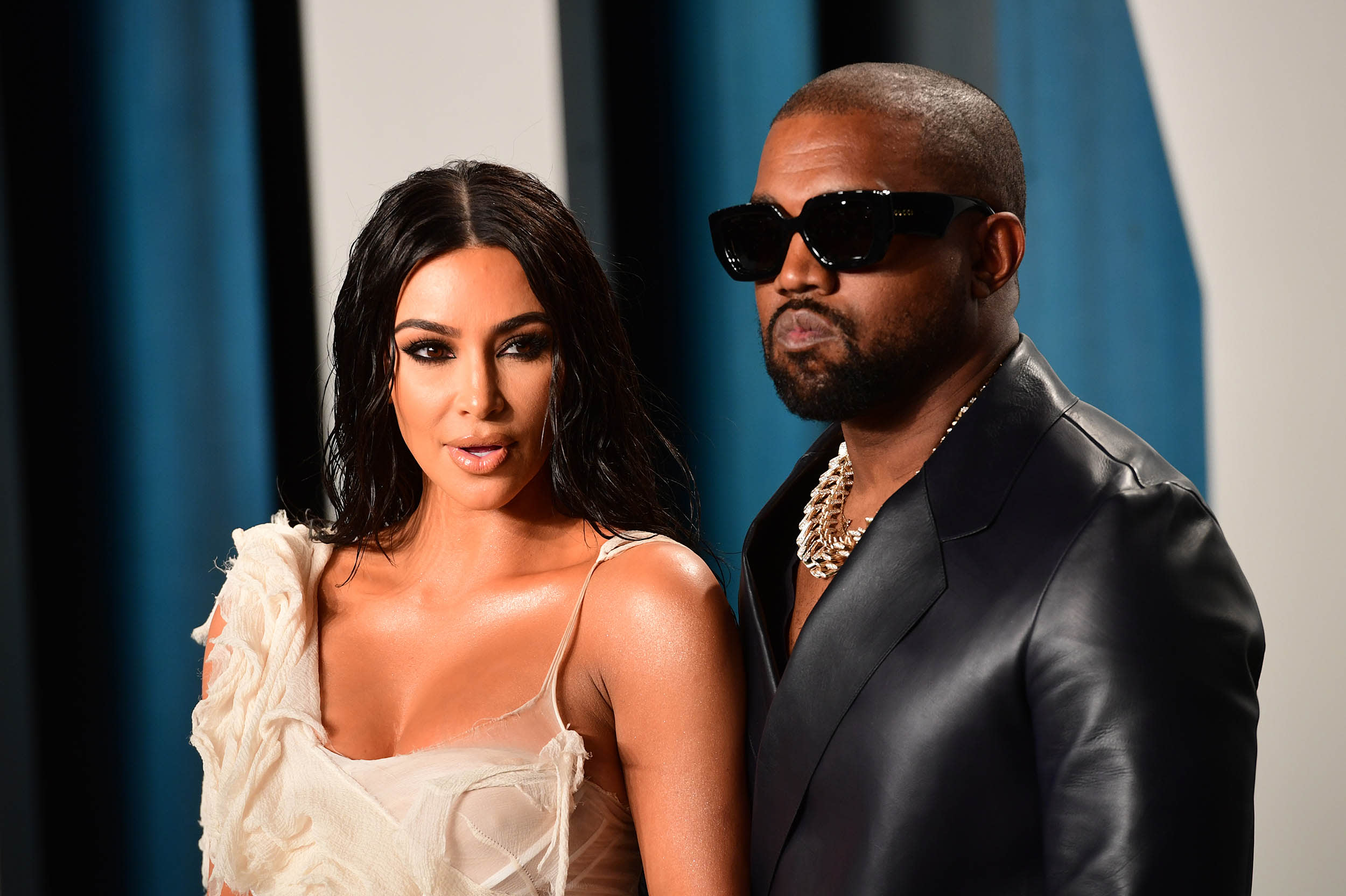 Kim Kardashian and Kanye West attending the Vanity Fair Oscar Party