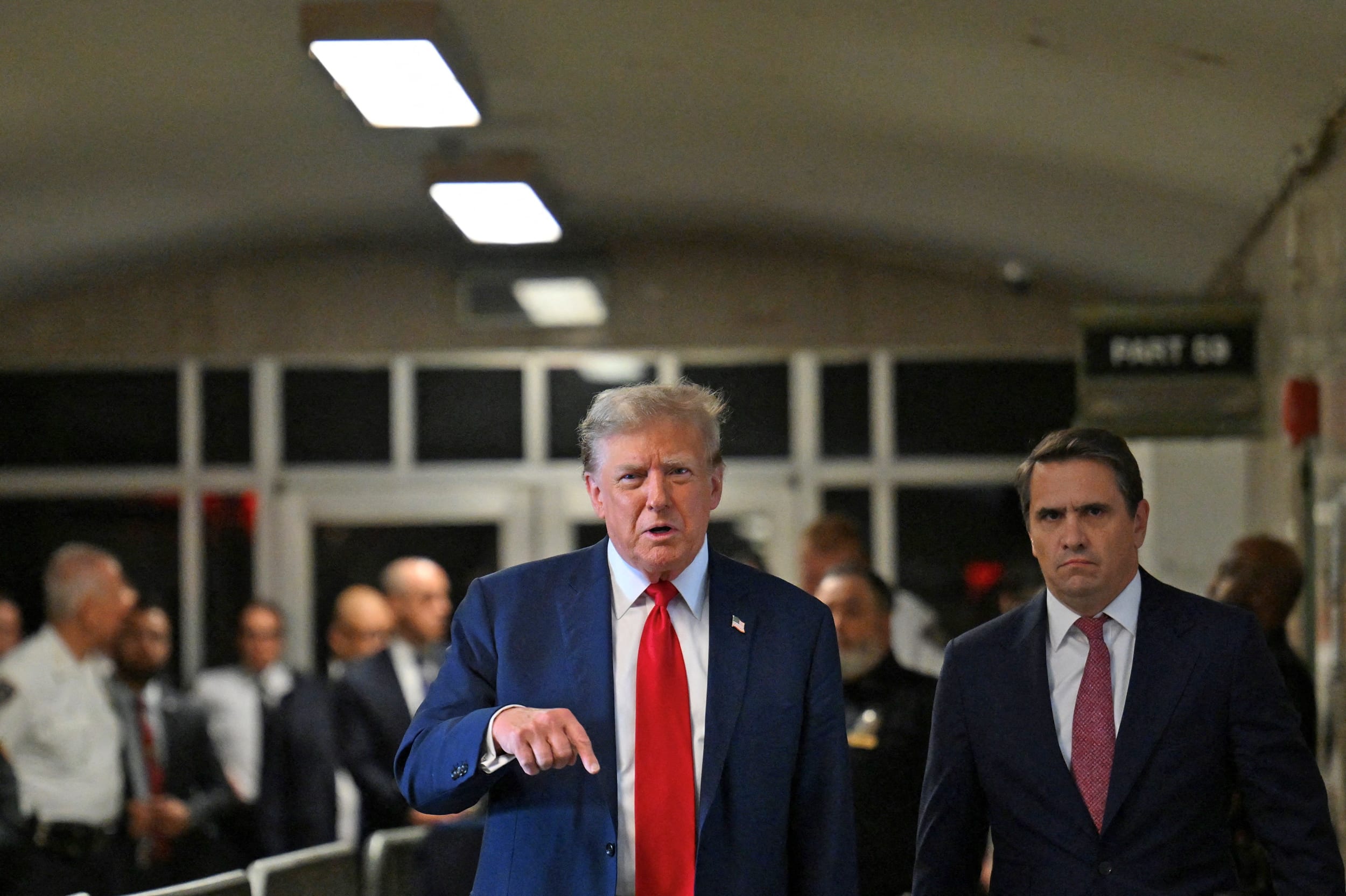 Former president Donald Trump attends the first day of his trial at Manhattan Criminal Court on April 15, 2024.