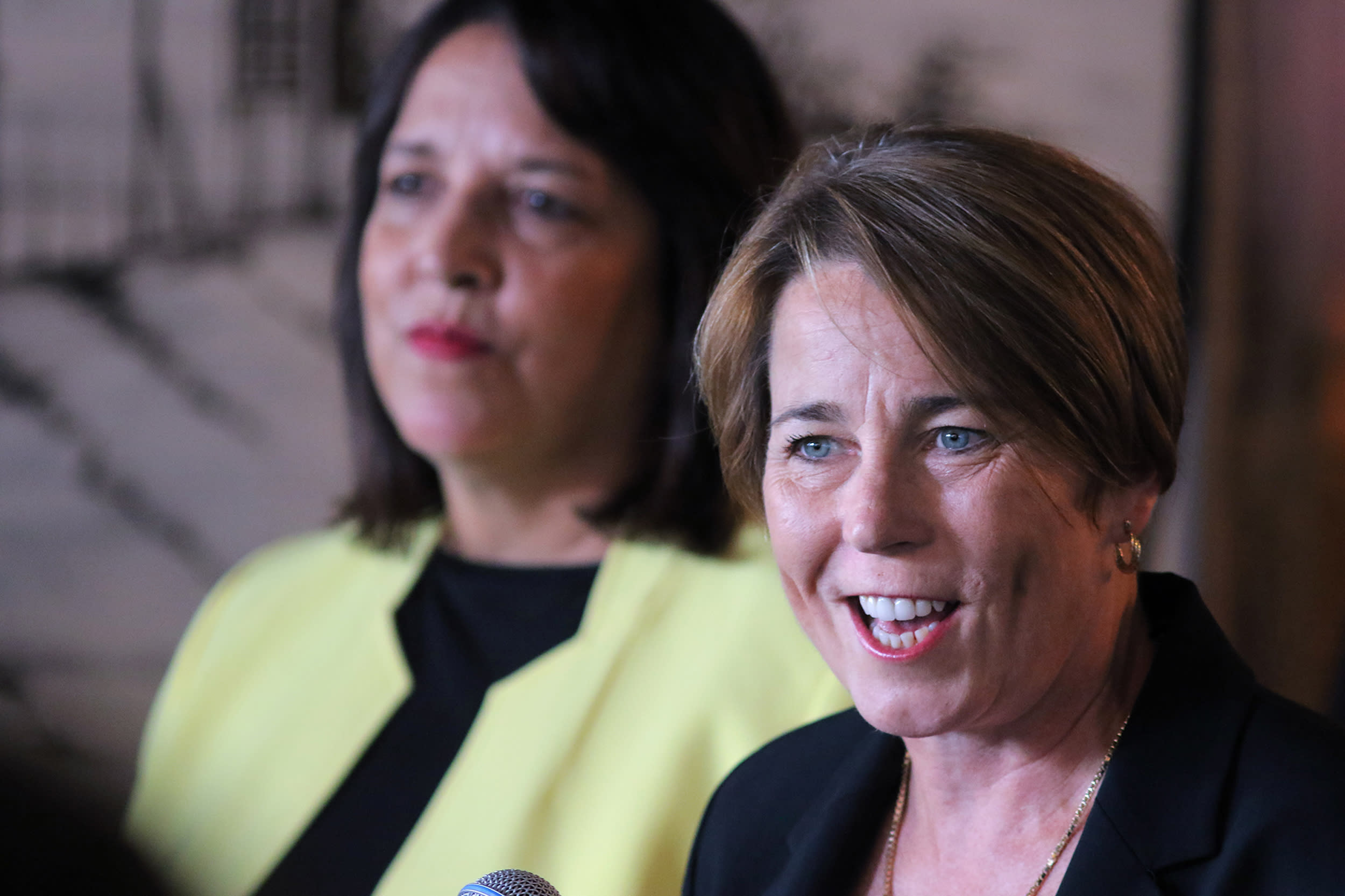 Maura Healey and her running mate Kim Driscoll.