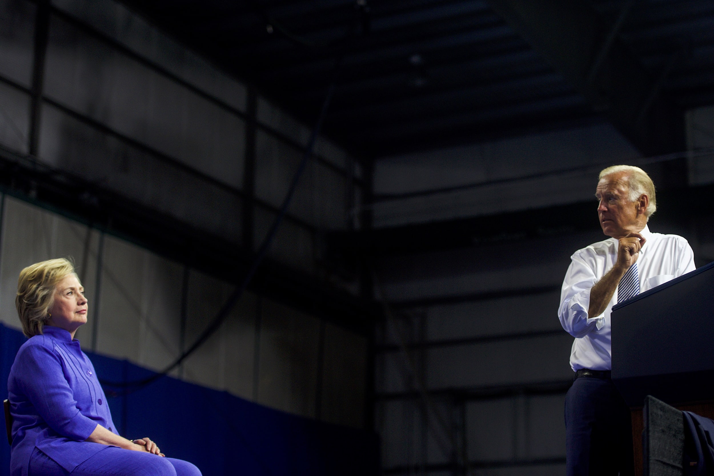 Democratic presidential nominee Hillary Clinton holds a rally with Vice President Joe Biden in Scranton, Pa., on Aug. 15, 2016.