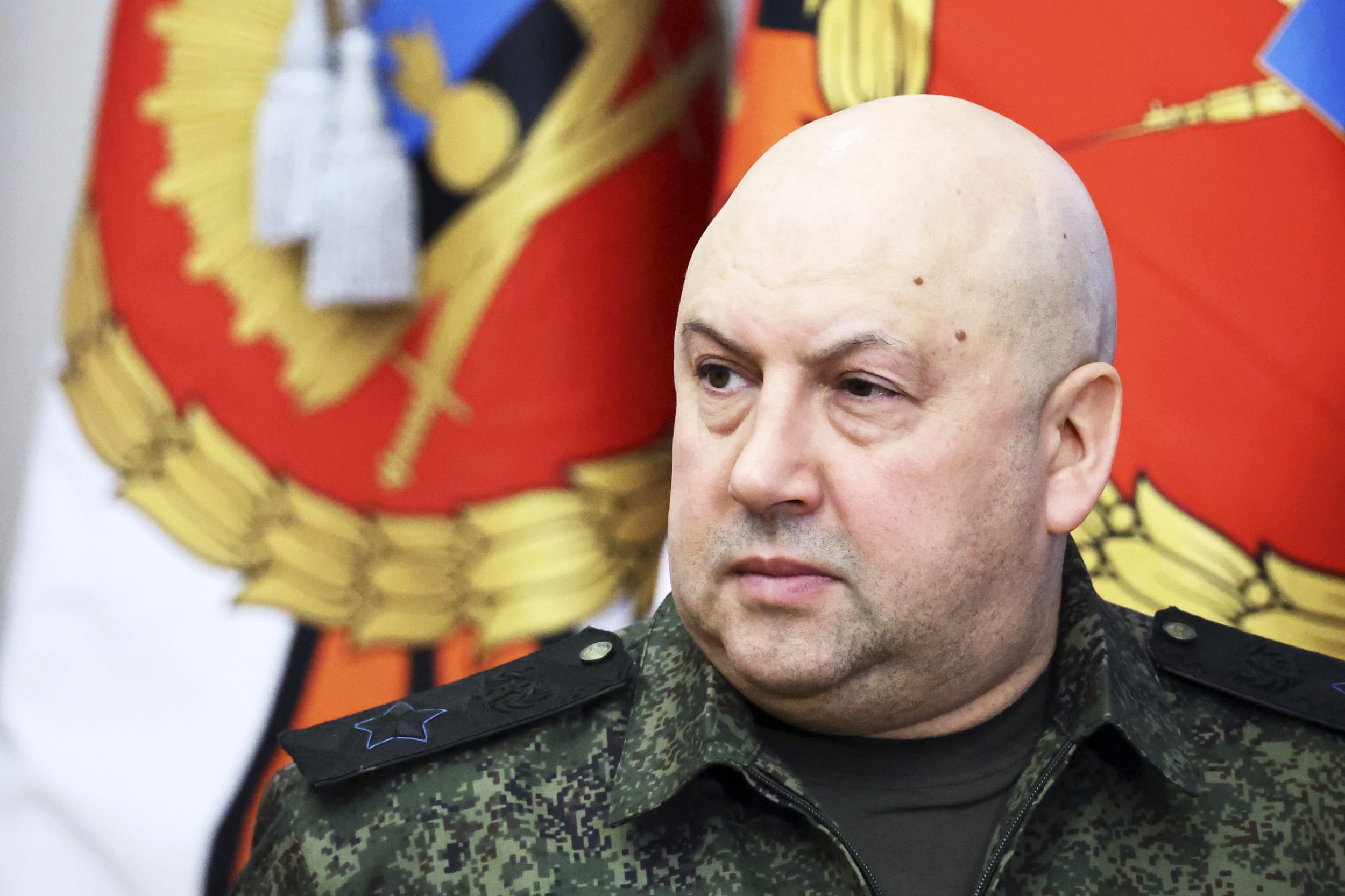 8350308 31.12.2022 Commander of Russia's military operation in Ukraine General Sergei Surovikin is seen during visit of Russian President Vladimir Putin to the Southern Military District, as Russia's military operation to Ukraine continues, at the unknown location.