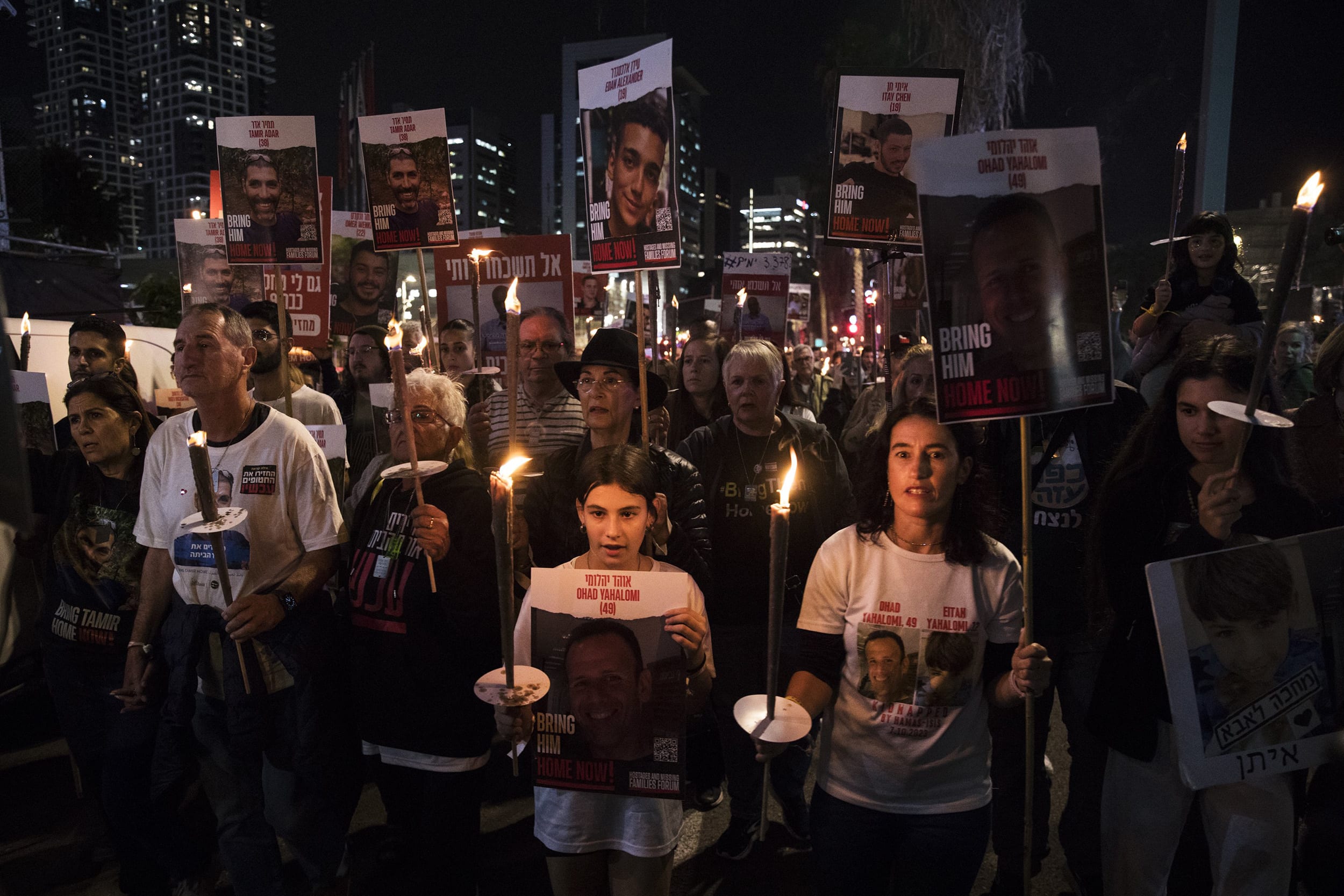 Image: Families And Supporters Of Israeli Hostages Mark First Night Of Hanukkah