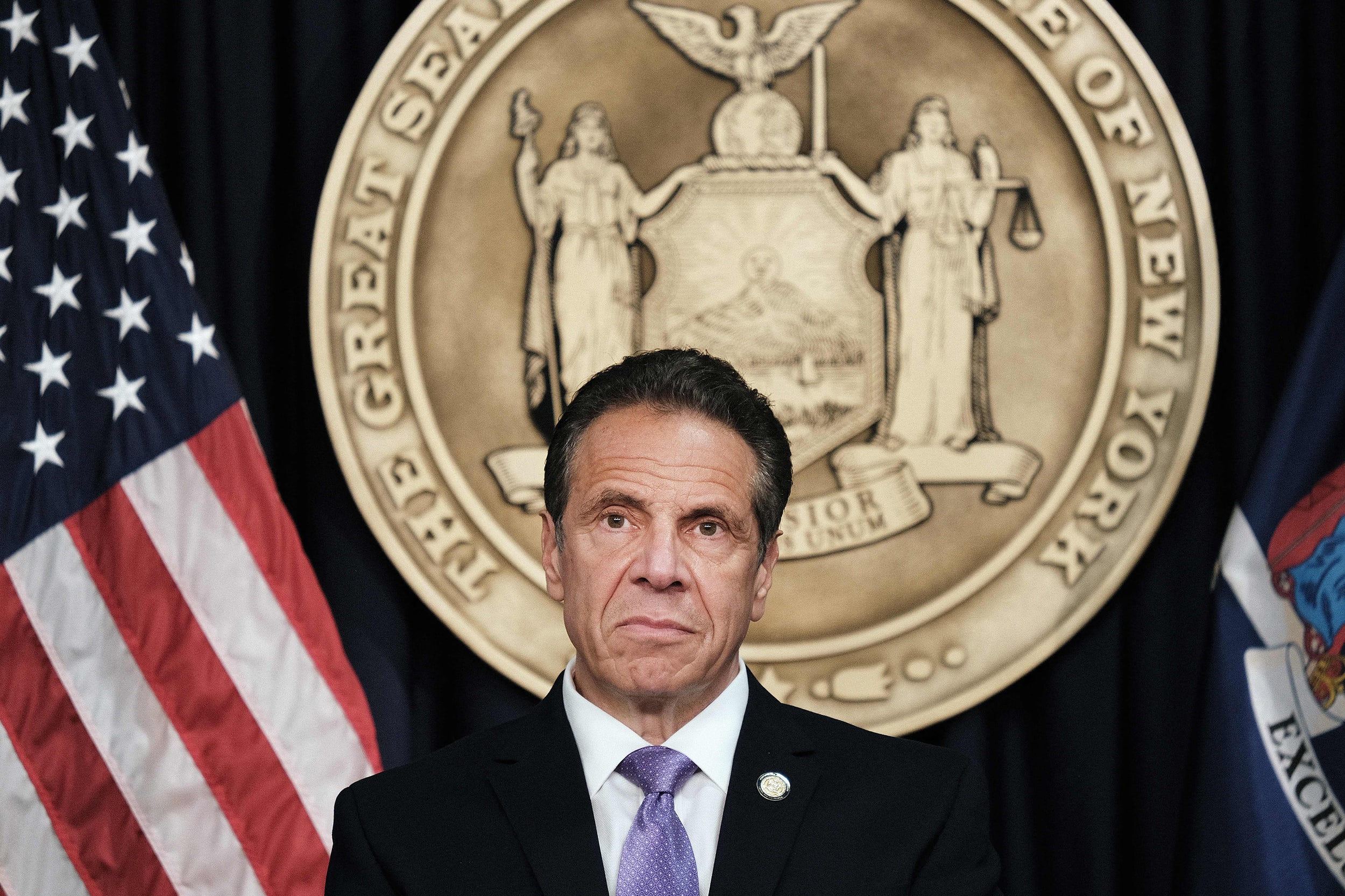 Then-New York Gov. Andrew Cuomo speaks to the media at a news conference in New York City on May 5, 2021.