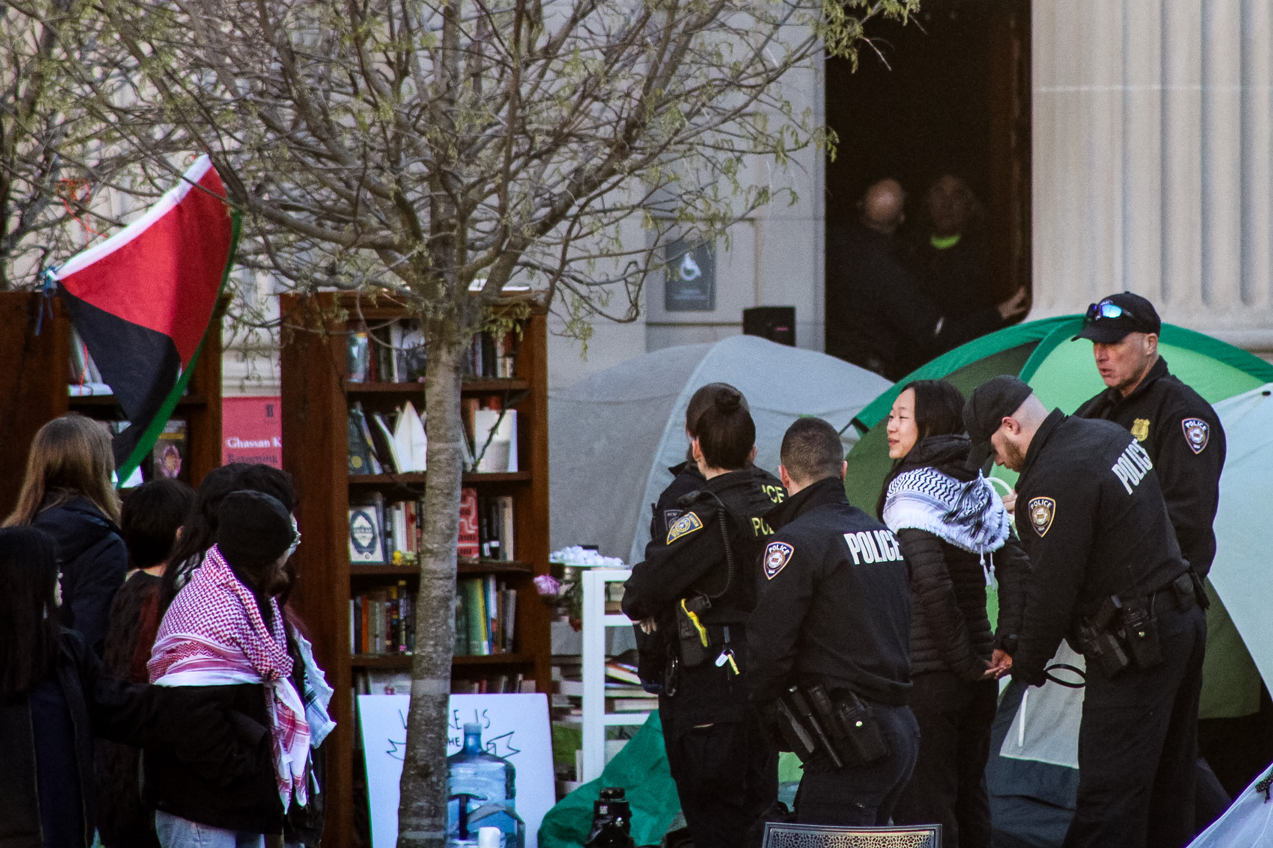 After a third night of camping out, Police officers arrested protesters in support of the Palestinian cause on Yale University’s campus on April 22, 2024.