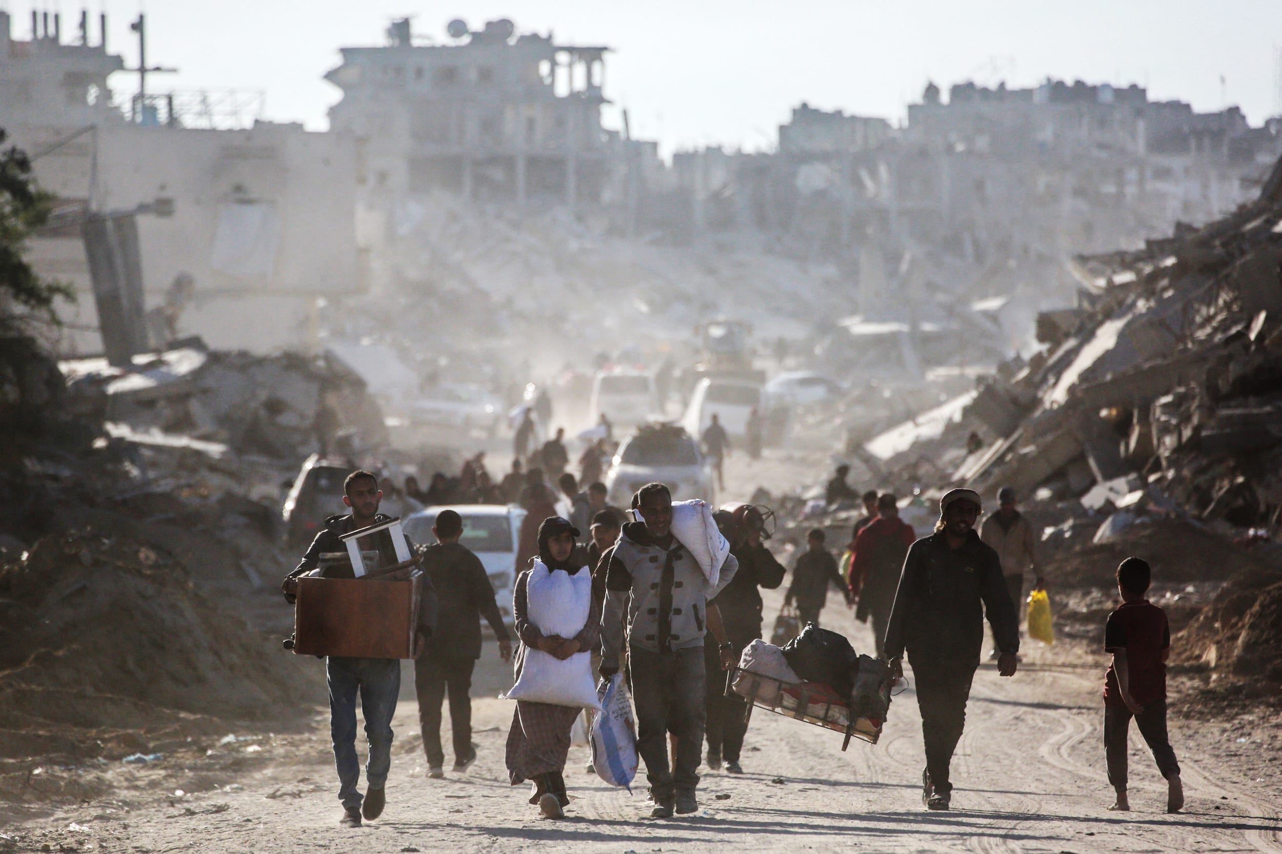 Palestinians return to Rafah on Jan. 20, 2025, as residents return following a ceasefire deal a day earlier.