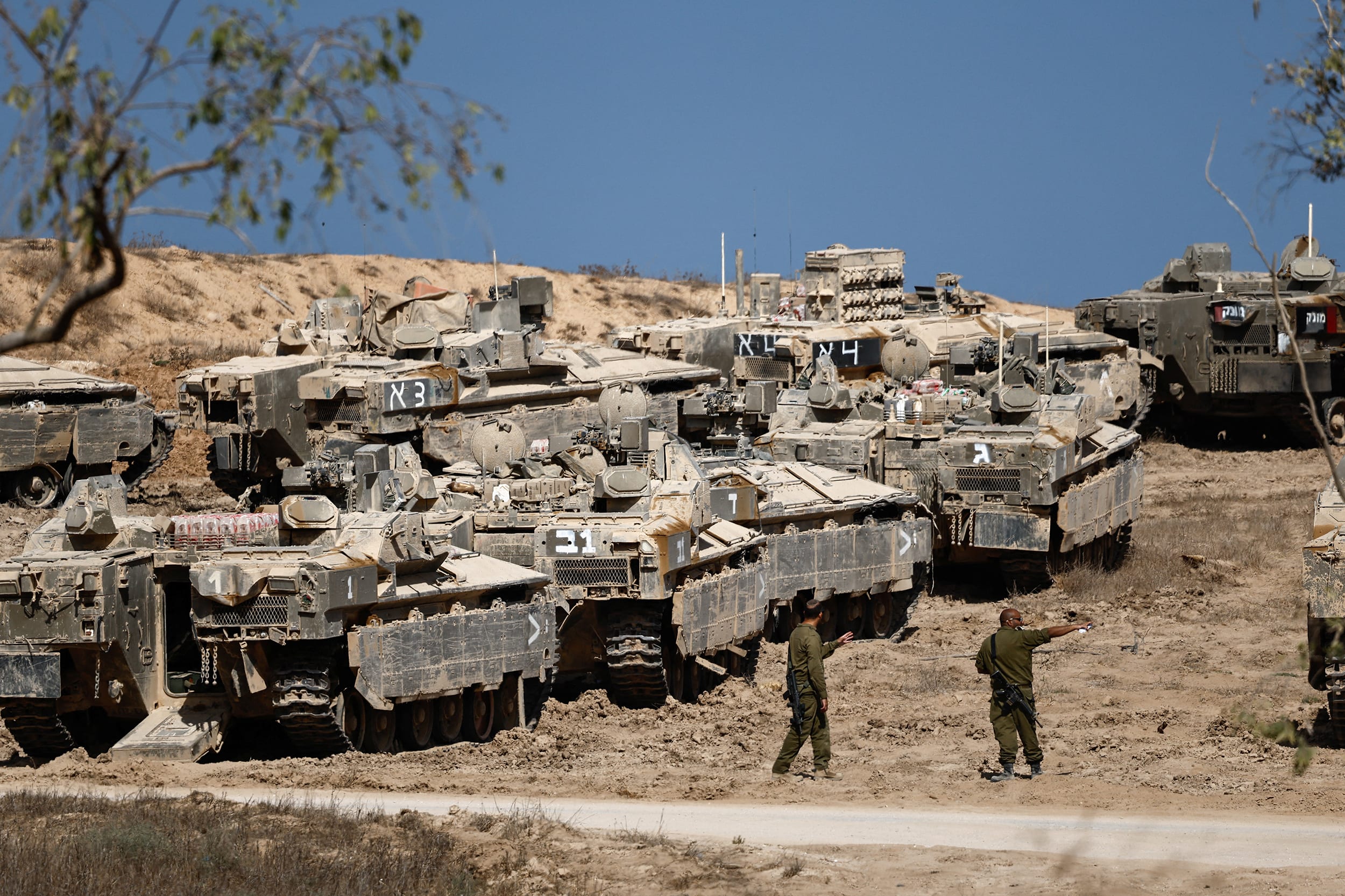 Israeli APCs on the Israeli side of the Israel-Gaza border
