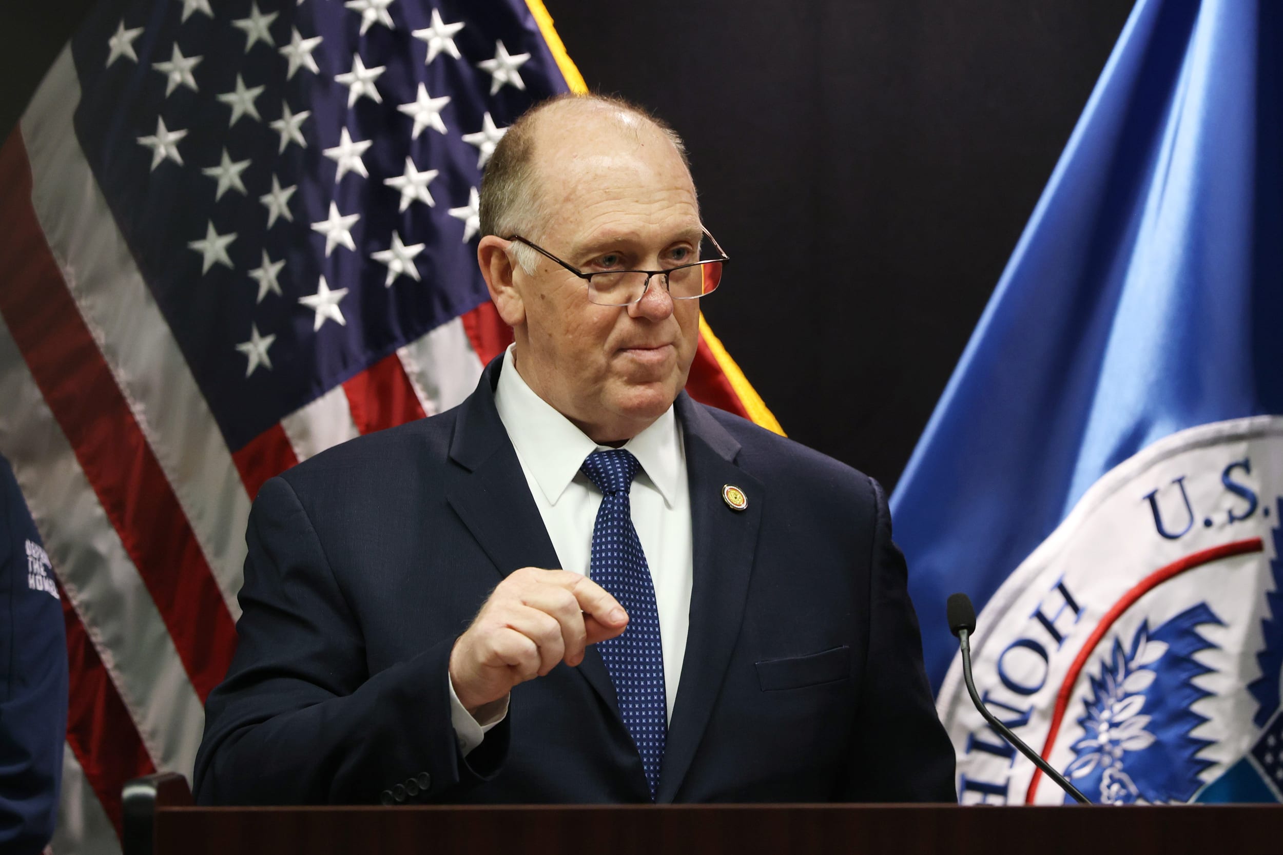 Border czar Tom Homan speaks during a news conference about ongoing immigration enforcement operations on January 29, 2026 in Minneapolis, Minnesota.