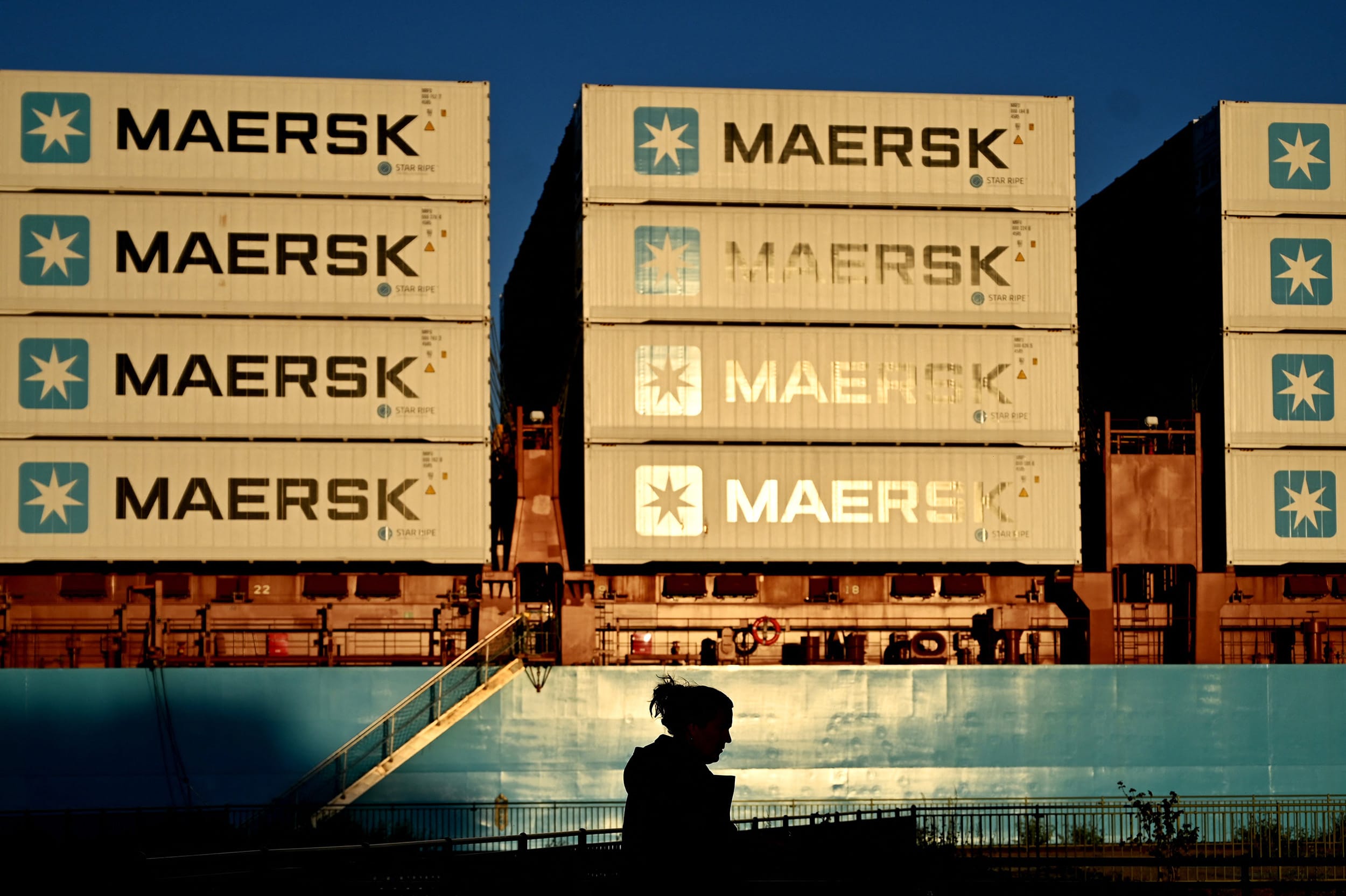 Maersk shipping containers in Copenhagen on Sept. 14, 2023.