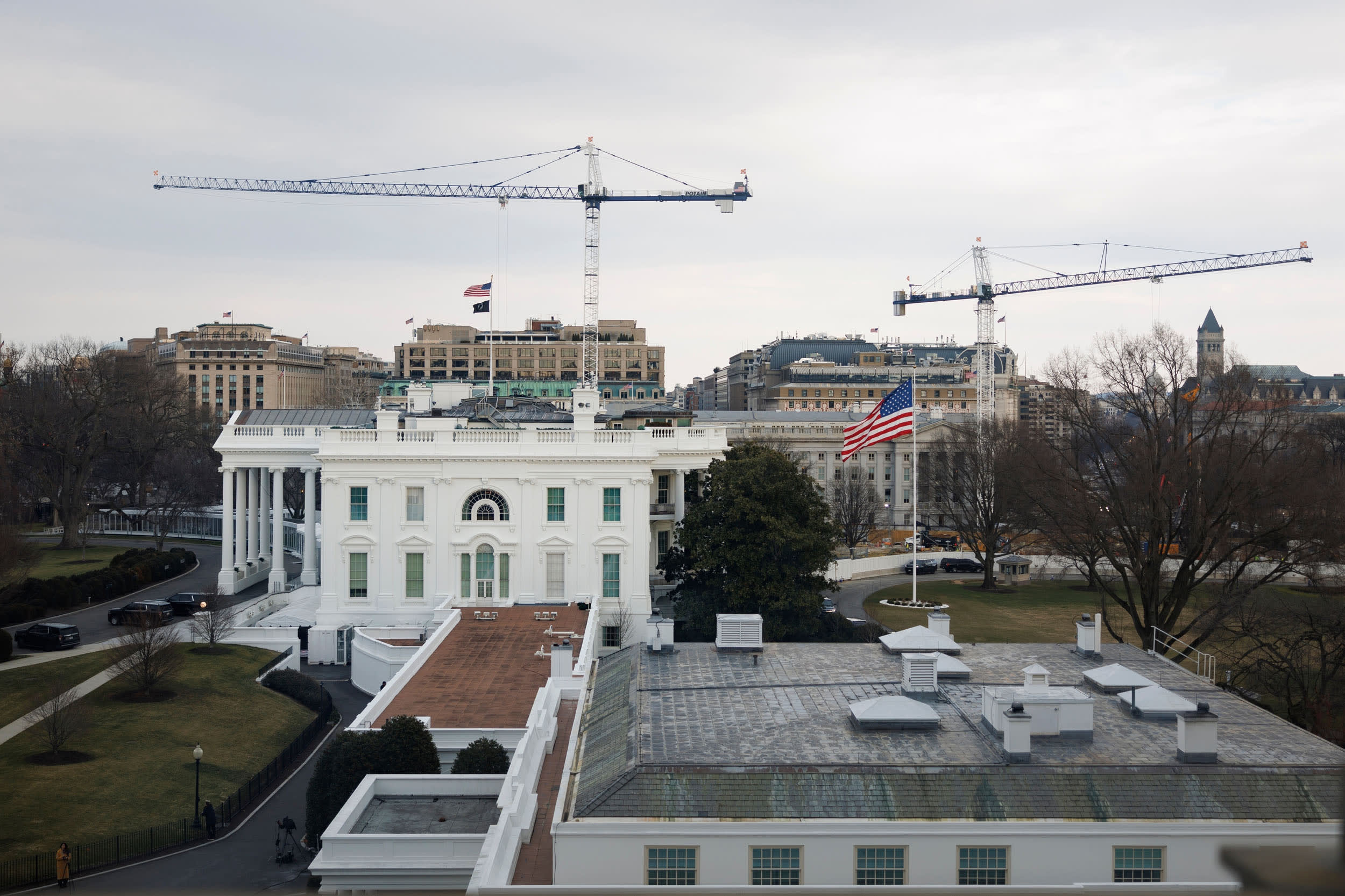 The White House, including the West Wing and construction of the new ballroom, on Feb. 25, 2026.