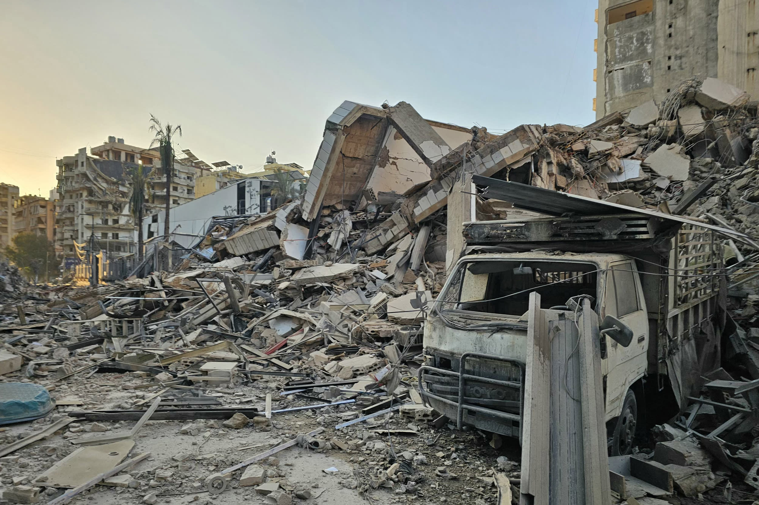 The site of an overnight Israeli airstrike in Beirut's southern suburb of Haret Hreik on March 24, 2026. 