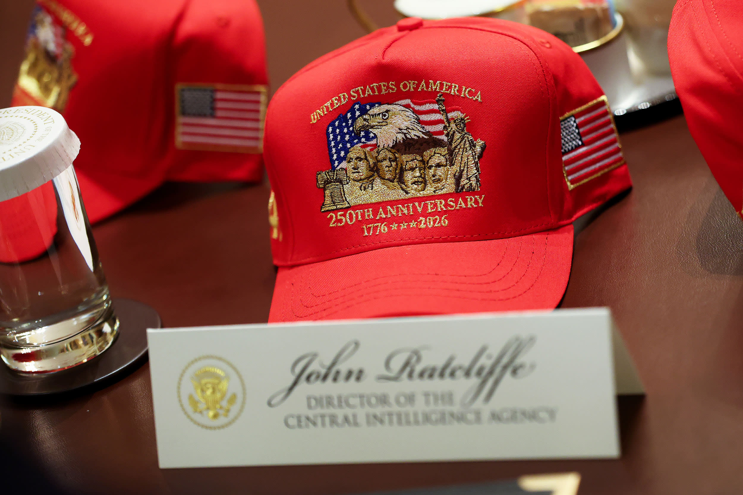 A hat commemorating the 250th anniversary of the United States of America at a Cabinet meeting at the White House on May 27, 2026.