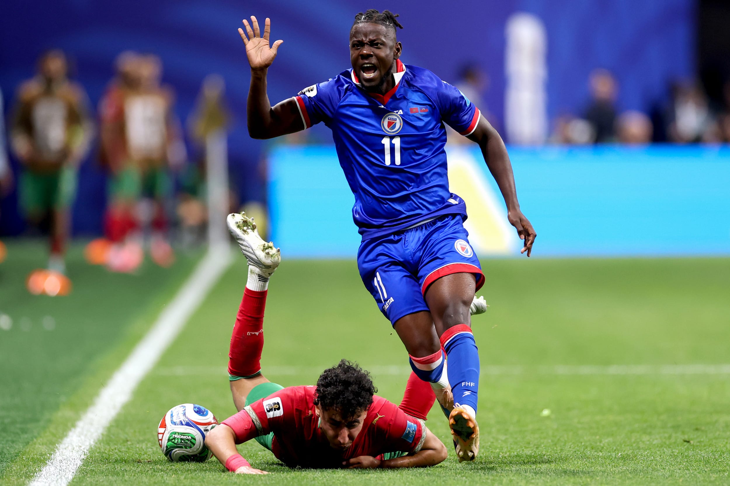 Louicius Deedson #11 of Haiti reacts during Morocco v Haiti match.