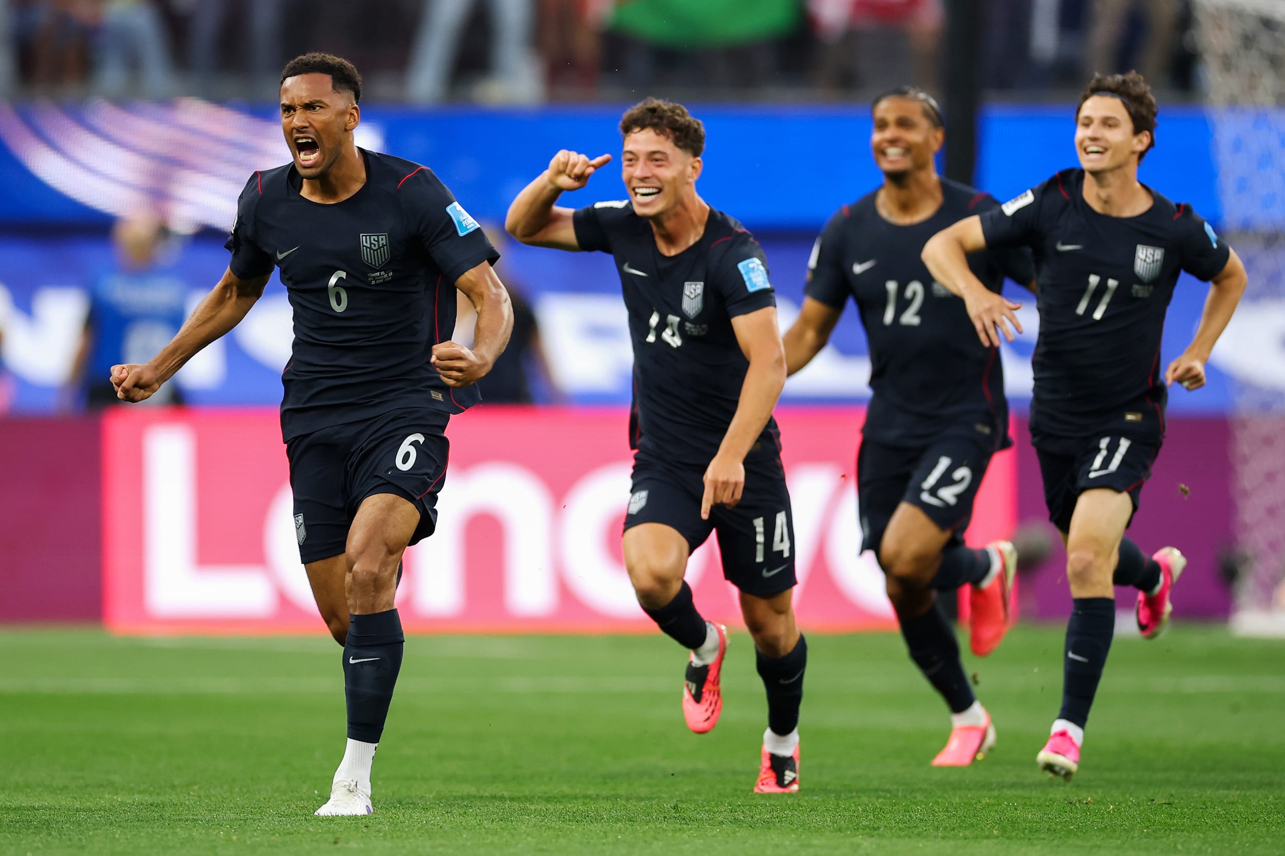 Auston Trusty #6 of the United States celebrates with teammates after scoring his team's first goal during Türkiye v USA match.