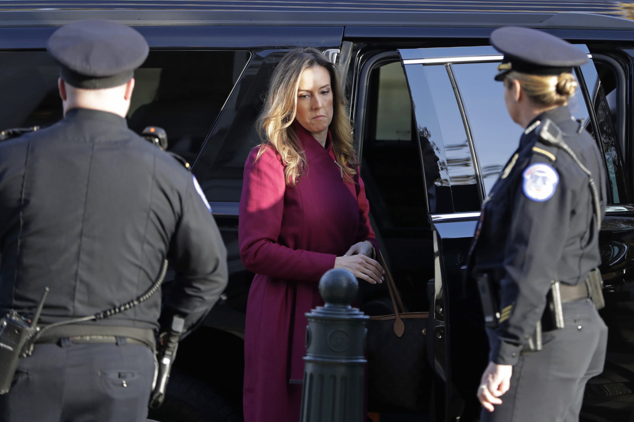 Jennifer Williams, an aide to Vice President Mike Pence, arrives to testify before the House Intelligence Committee on Capitol Hill on Nov. 19, 2019.