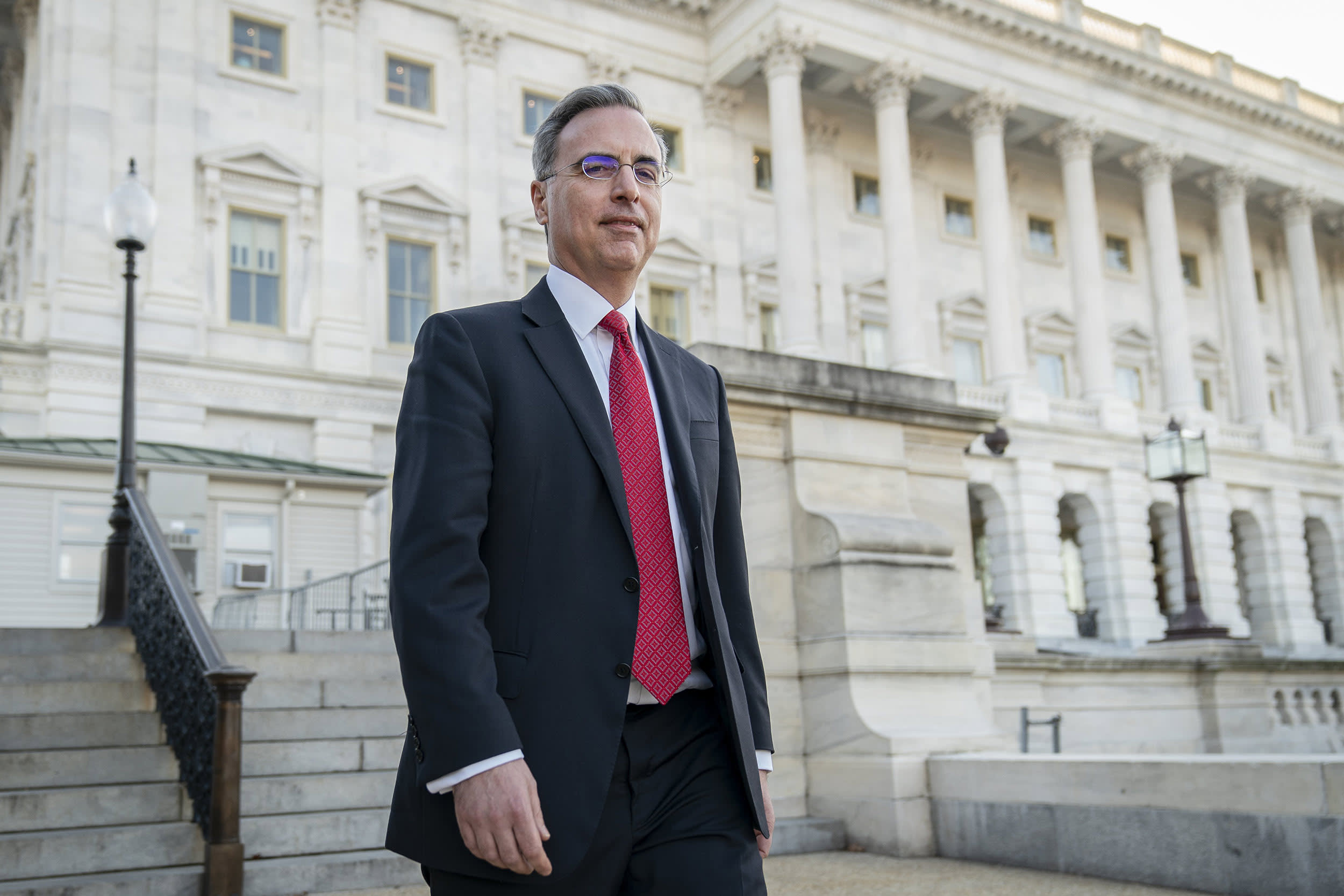 Image: White House Counsel Pat Cipollone exits the U.S. Capitol after meeting with Senate Majority Leader Mitch McConnell