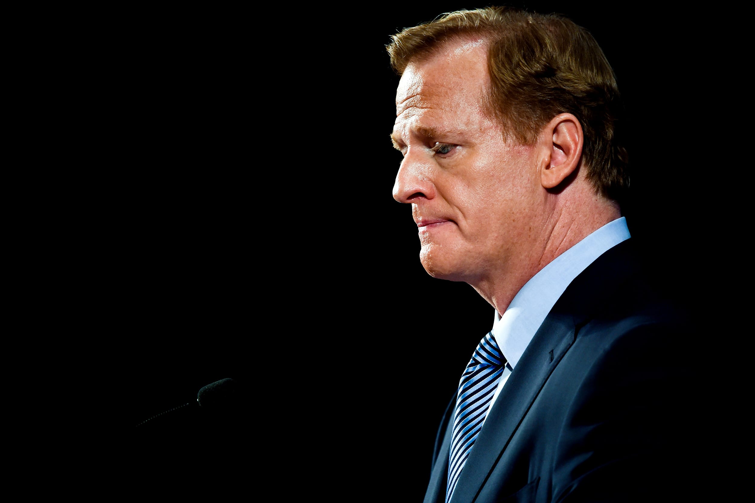 Image: NFL commissioner Roger Goodell at a press conference in New York in 2014.