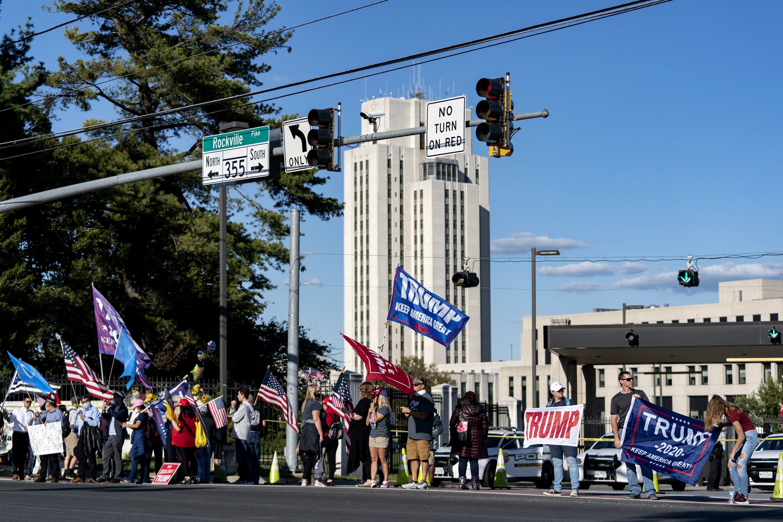 Image: Supporters of President Donald Trump gather outside of Walter Reed National Military Medical Center in Bethesda, Md., on Oct. 3, 2020.