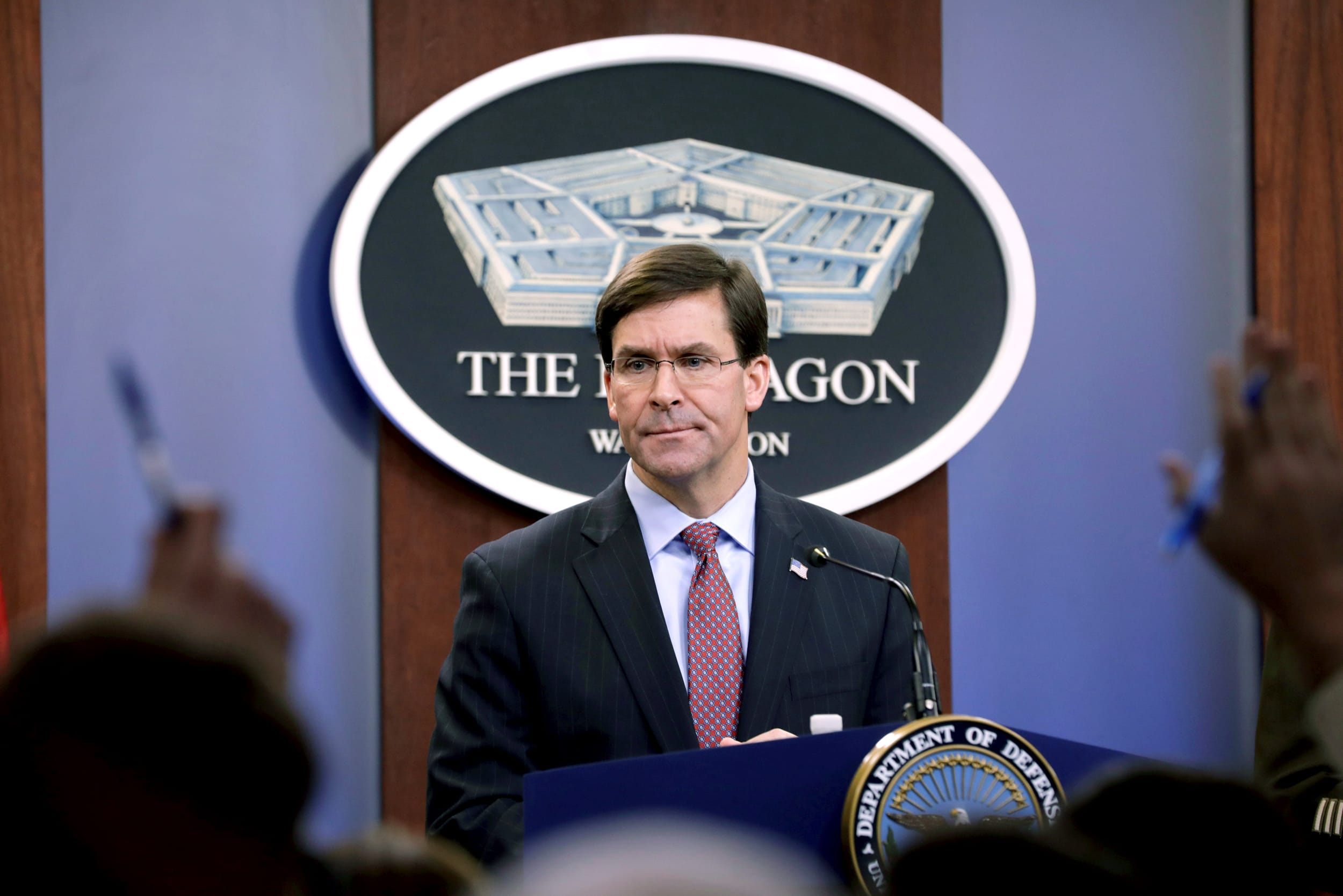Image: Defense Secretary Mark Esper briefs the media at Pentagon