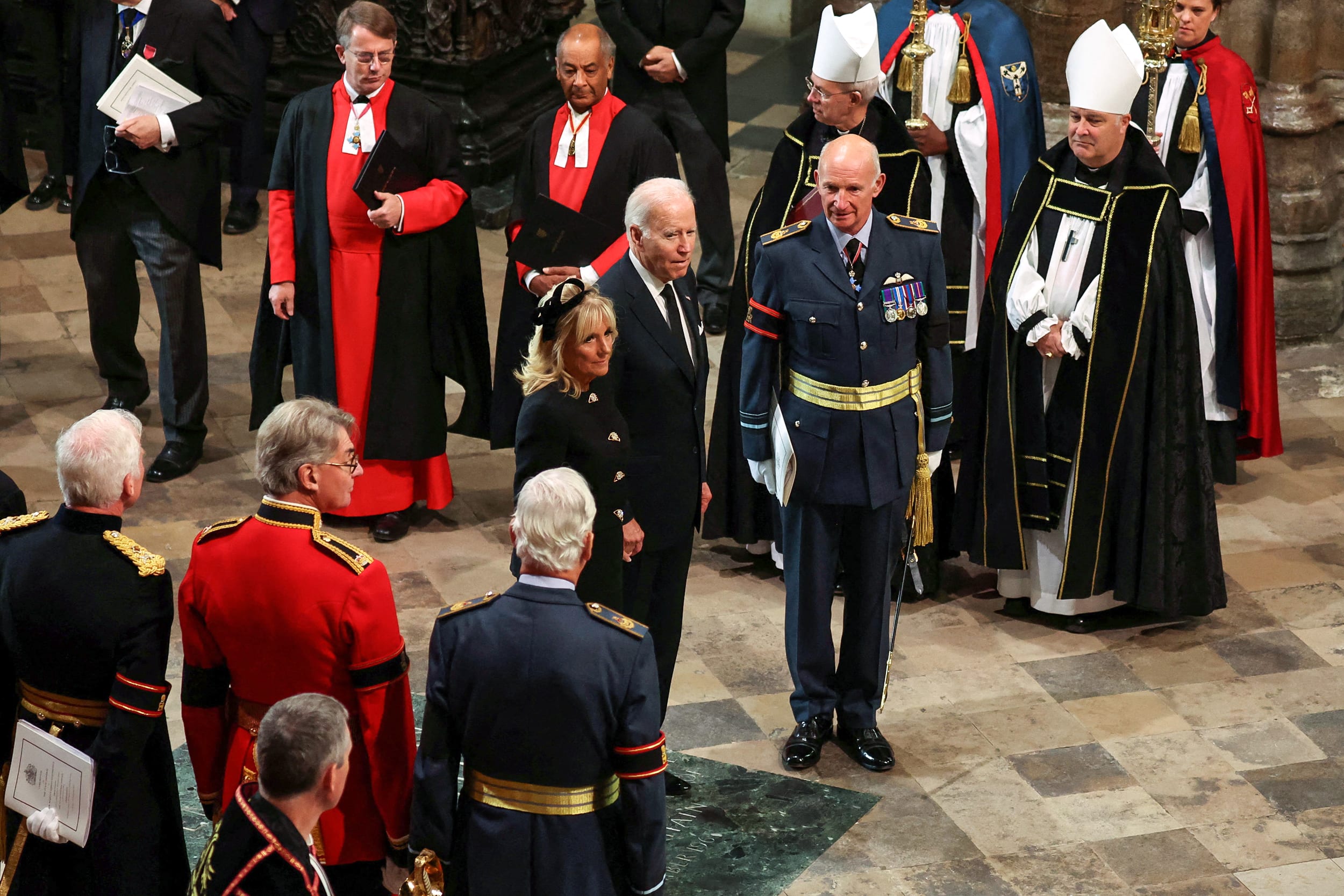 Image: President Joe Biden and first lady Jill Biden arrive ahead of the State Funeral of Queen Elizabeth II at Westminster Abbey on September 19, 2022 in London.
