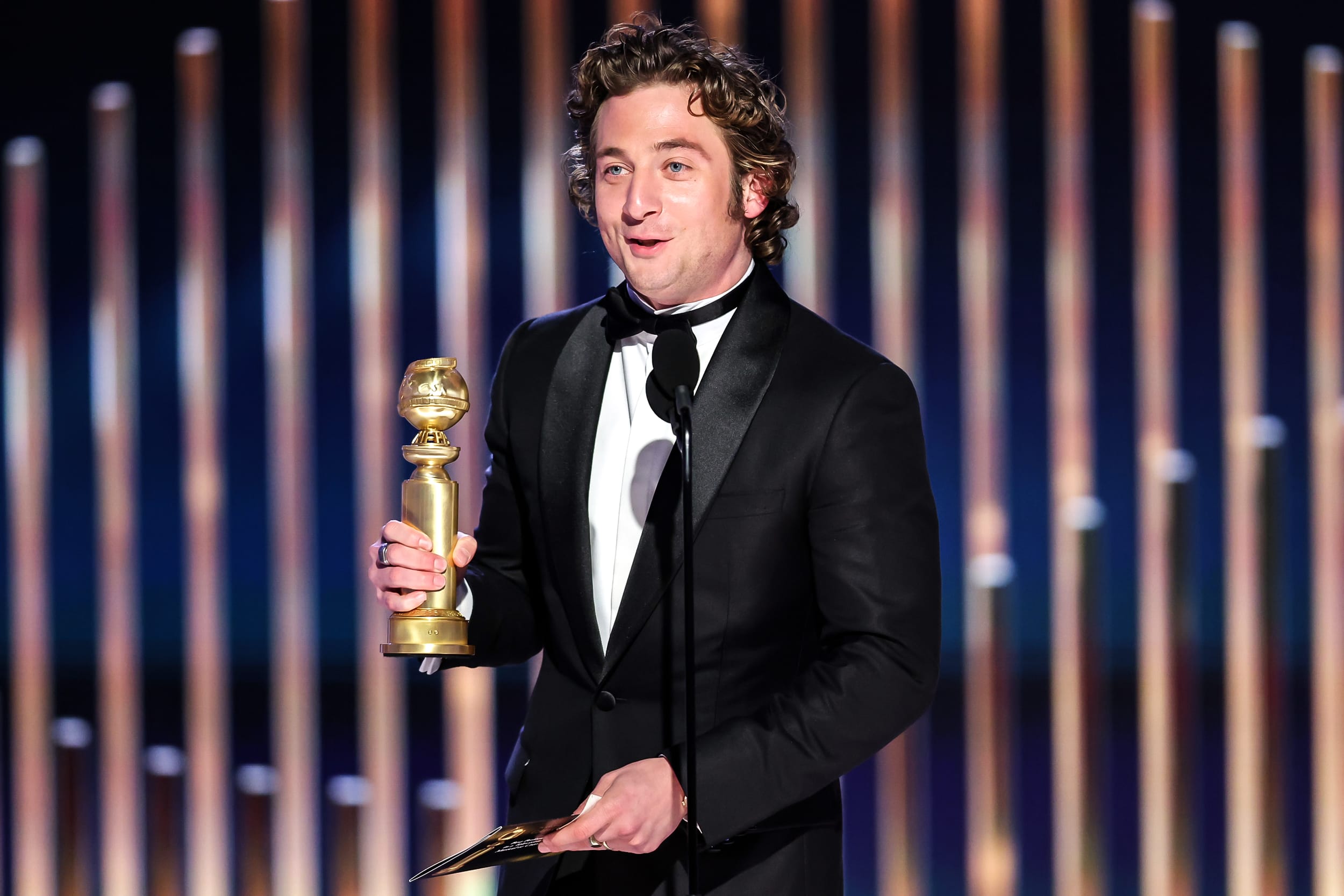 Jeremy Allen White accepts the Best Actor in a Television Series – Musical or Comedy award for "The Bear" at the 80th Annual Golden Globe Awards held at the Beverly Hilton Hotel on Jan. 10, 2023.