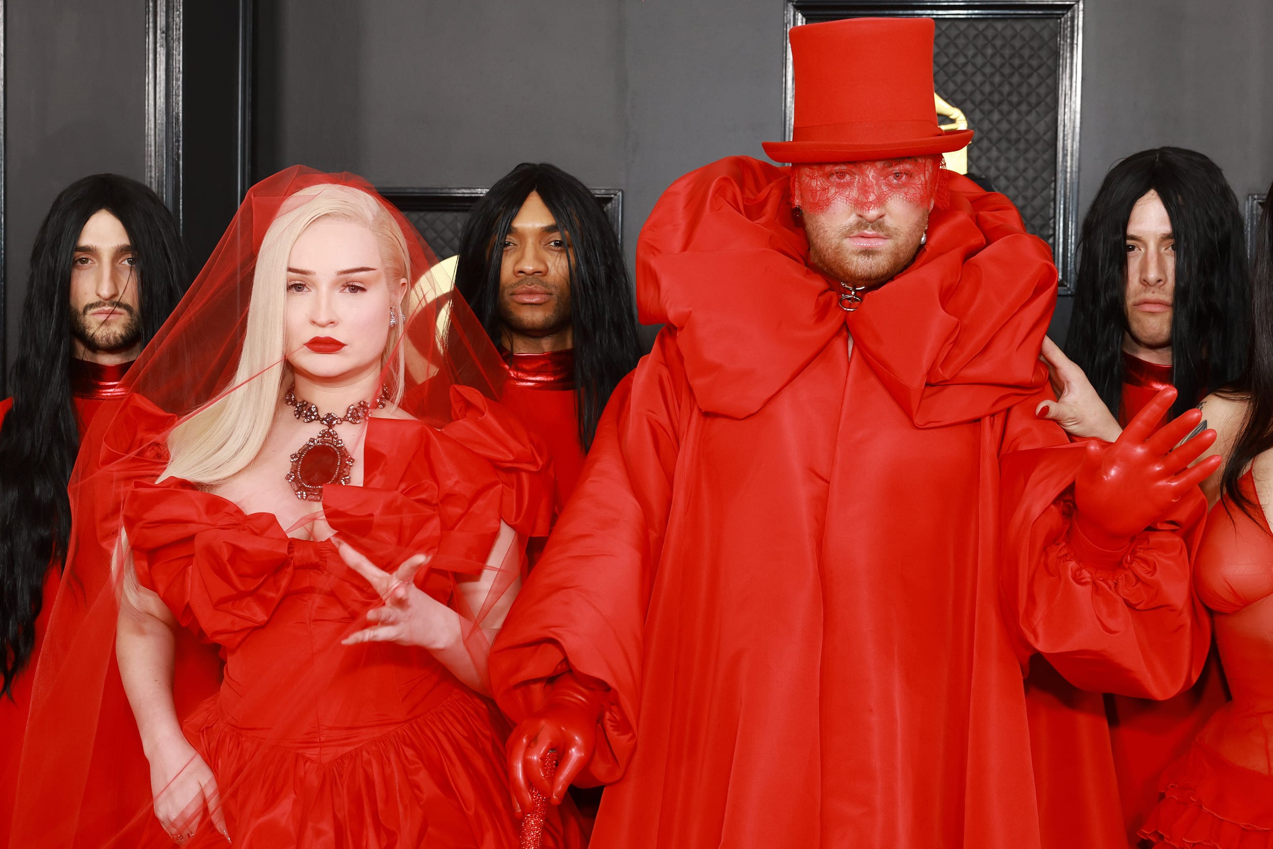Kim Petras and Sam Smith arrive at the Grammy Awards.
