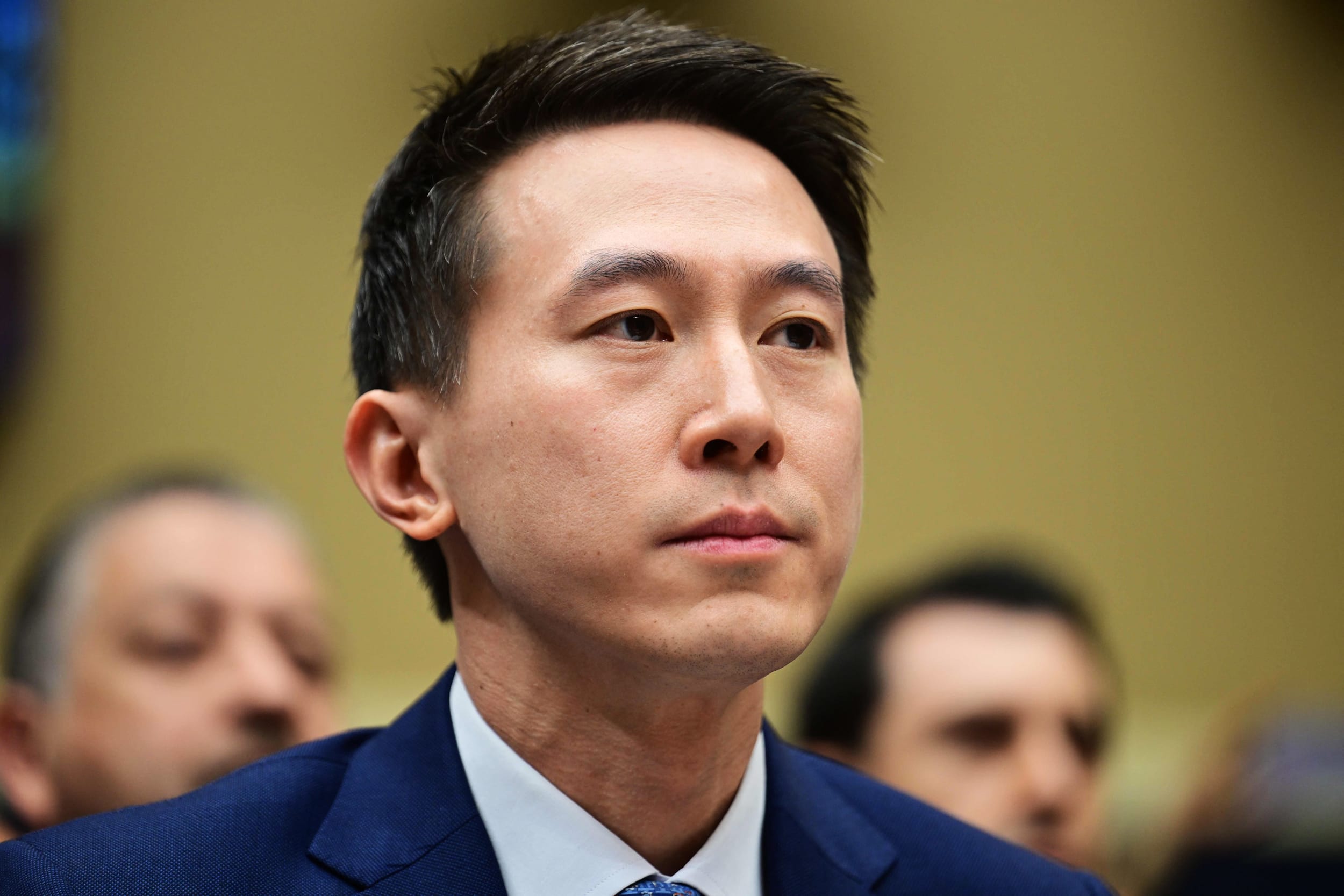 Shou Zi Chew prepares to testify before the House Energy and Commerce Committee at the Capitol in Washington, D.C.