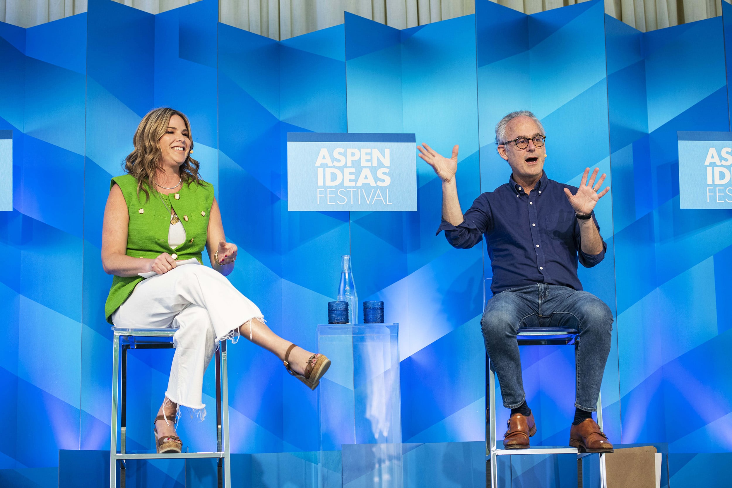 Jenna Bush Hager speaks with author Amor Towles to discuss his latest book, “The Lincoln Highway,” at Aspen Ideas Festival in Aspen, Colo. on Monday, June 26, 2023. (Kelsey Brunner/NBC News)