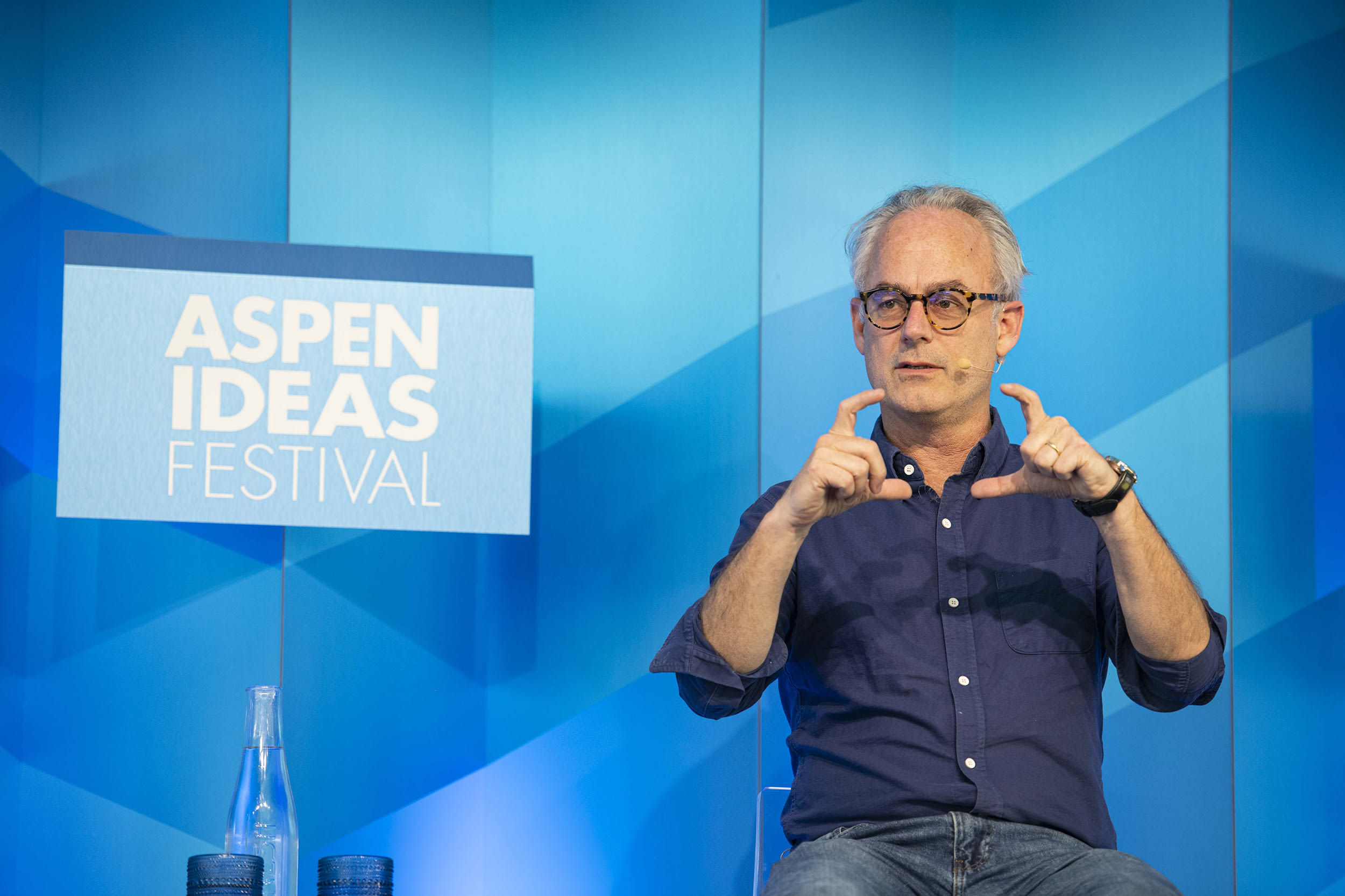 Jenna Bush Hager speaks with author Amor Towles to discuss his latest book, “The Lincoln Highway,” at Aspen Ideas Festival in Aspen, Colo. on Monday, June 26, 2023. (Kelsey Brunner/NBC News)