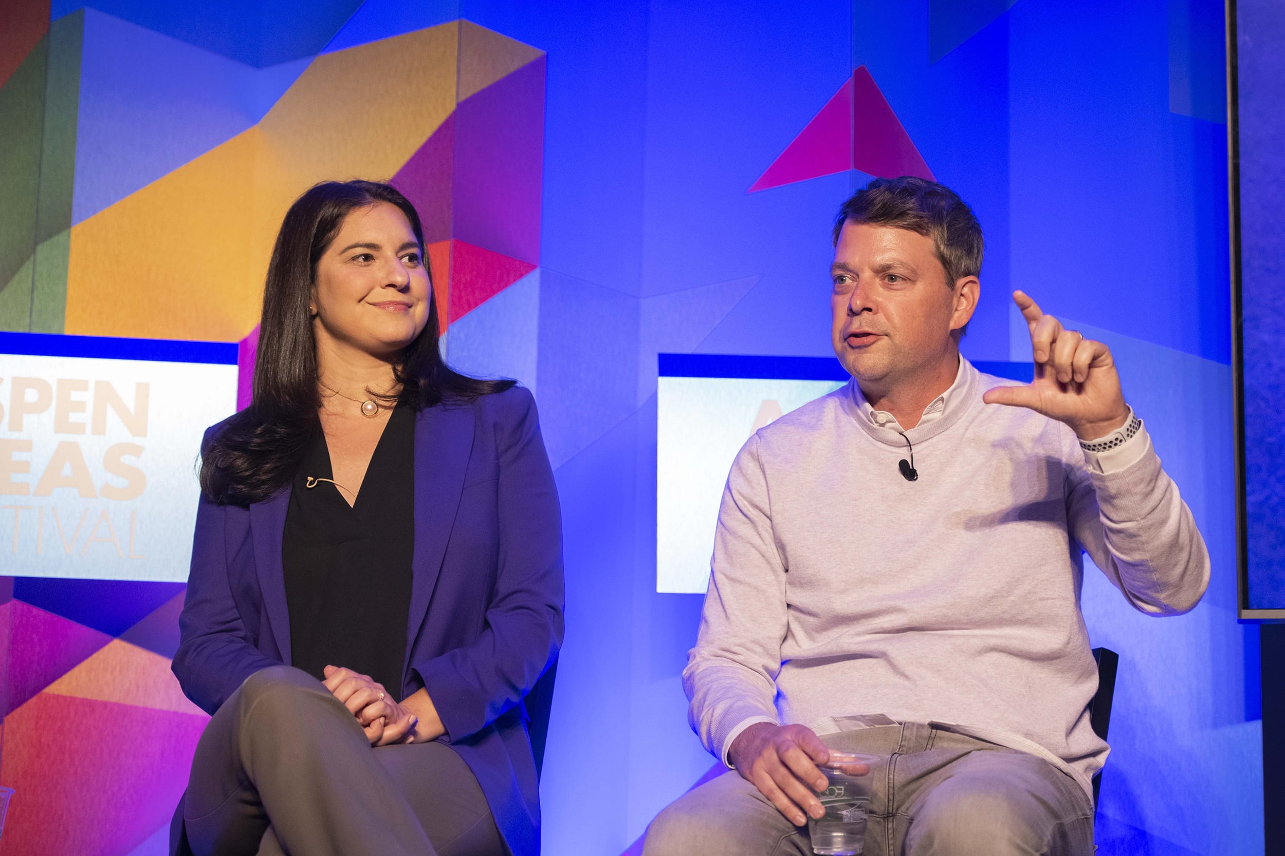 Jenn White, journalist and host of “1A” at NPR moderates a discussion with Joanna Stern, Senior Personal Technology Columnist for The Wall Street Journal, and Chris Berend, Executive Vice President of Digital at NBCUniversal News Group discuss A.I. in the newsroom at a public event at the Wheeler Opera House during Aspen Ideas Festival in Aspen, Colo. on Tuesday, June 27, 2023.