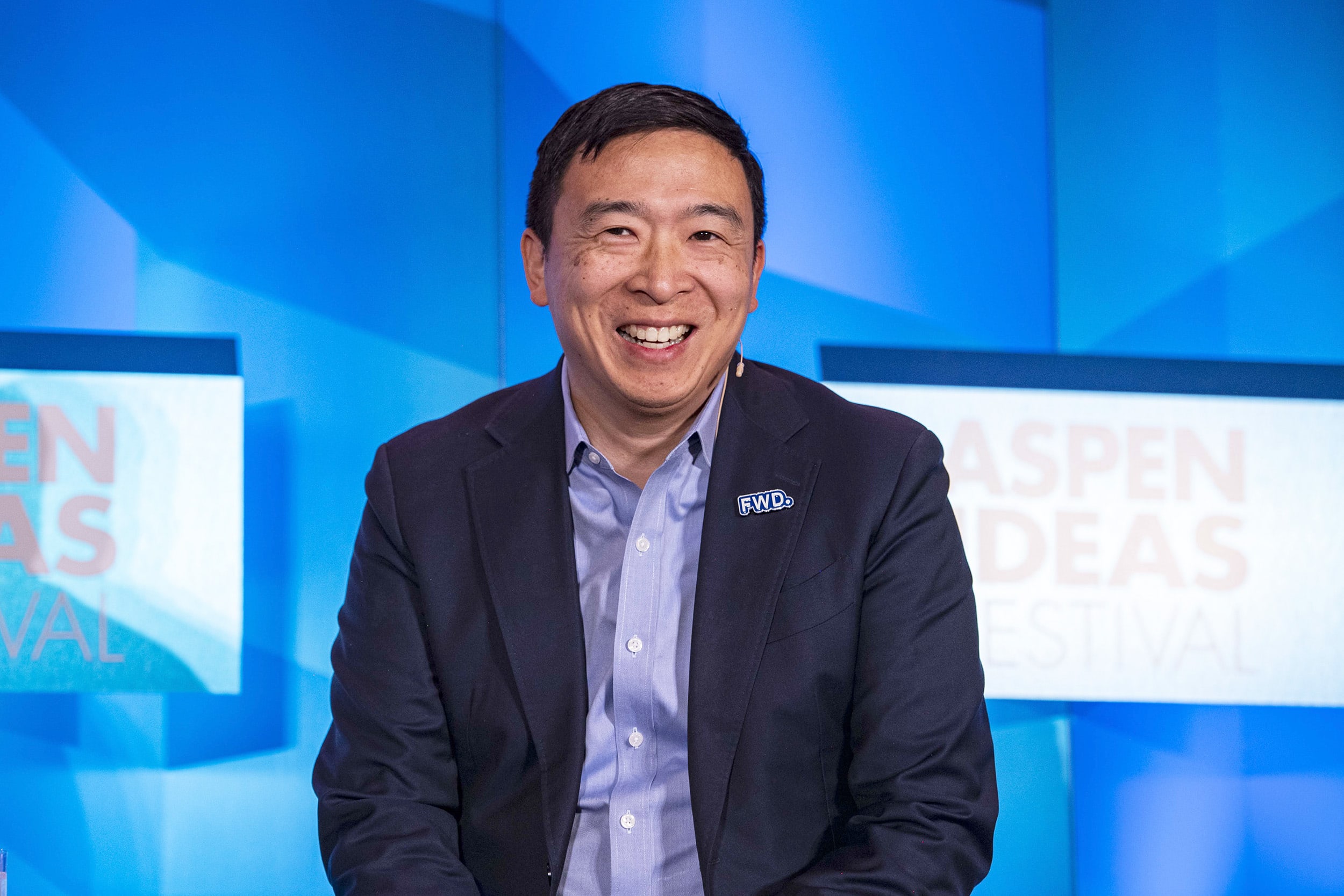 Savannah Sellers talks with former presidential candidate and co-chair of Forward Party about the upcoming election and his thoughts on the political party system at Aspen Ideas Festival in Aspen, Colo. on Thursday, June 29, 2023.