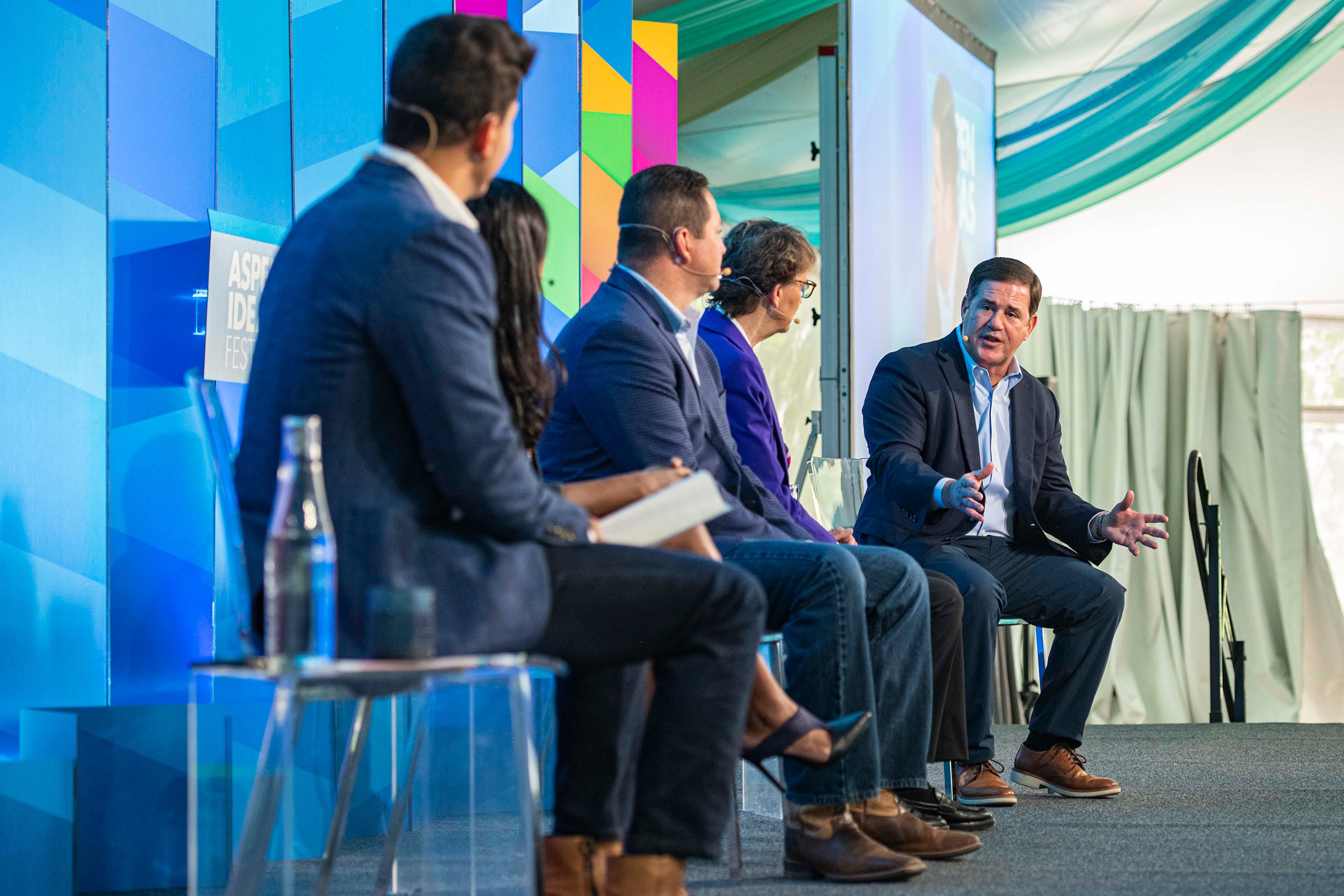 Doug Ducey, right, at Aspen Ideas Festival on Thursday, June 29, 2023.